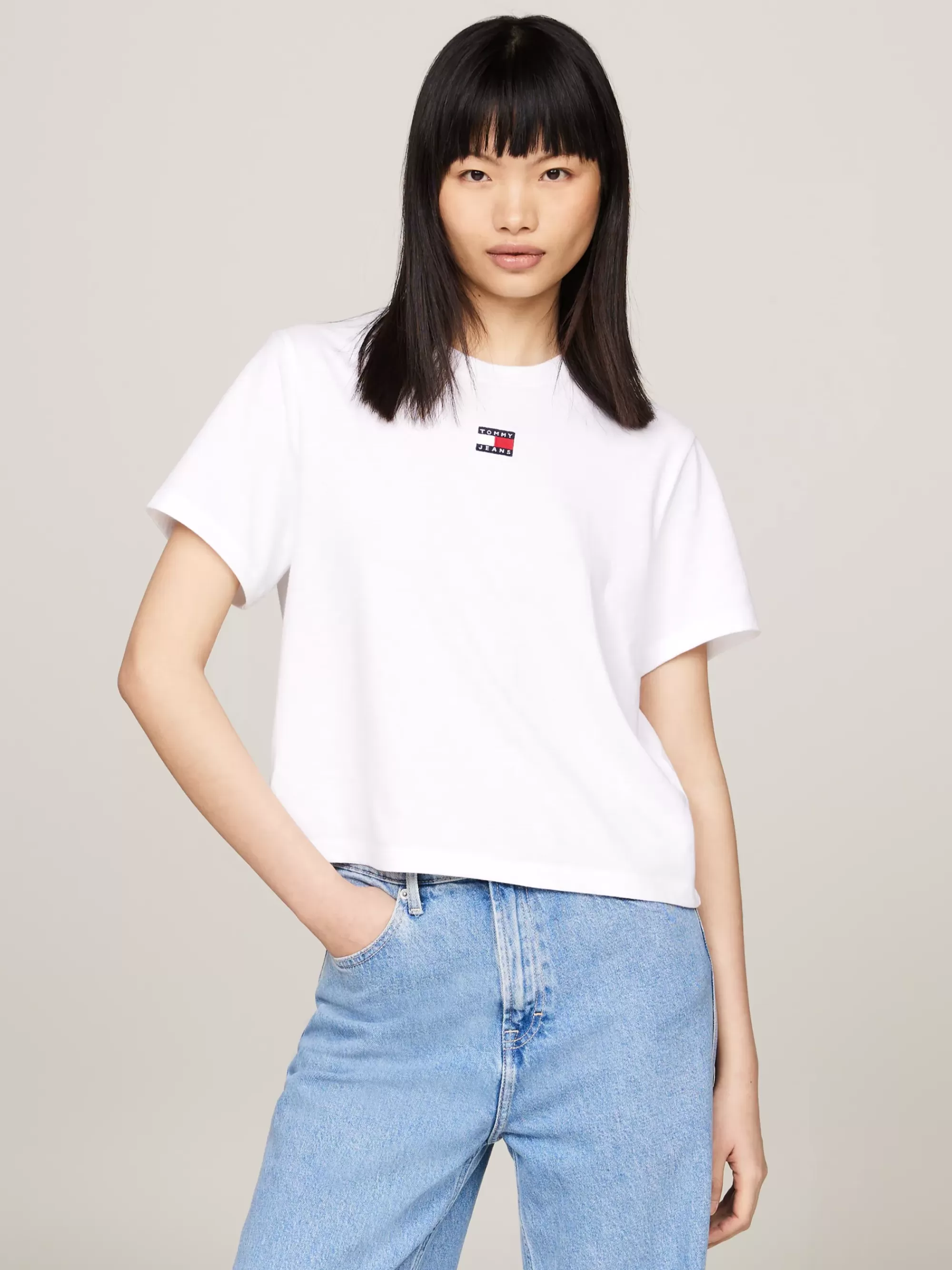 Curve Mode & Inclusieve Maten | T-Shirts*Tommy Hilfiger Boxy Fit T-shirt Met Ronde Hals En Badge WHITE