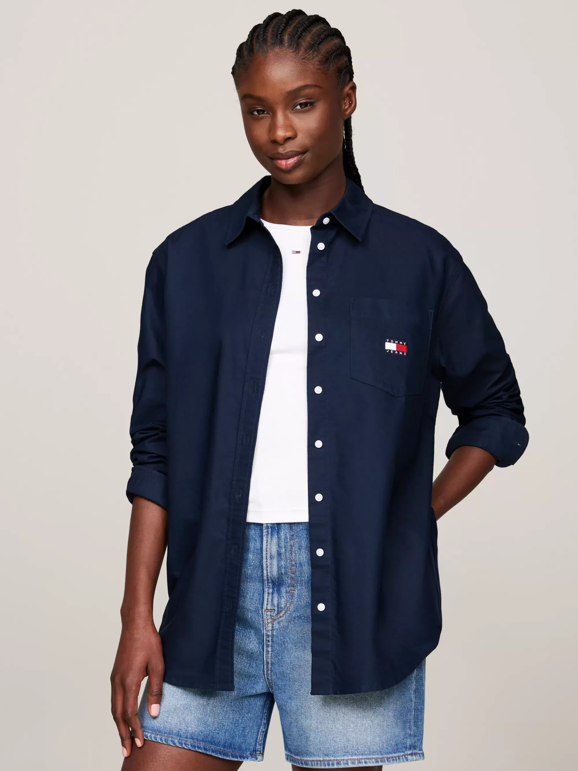 Blouses & Overhemden*Tommy Hilfiger Boyfriend Fit Overhemd Met Badge DARK NIGHT NAVY
