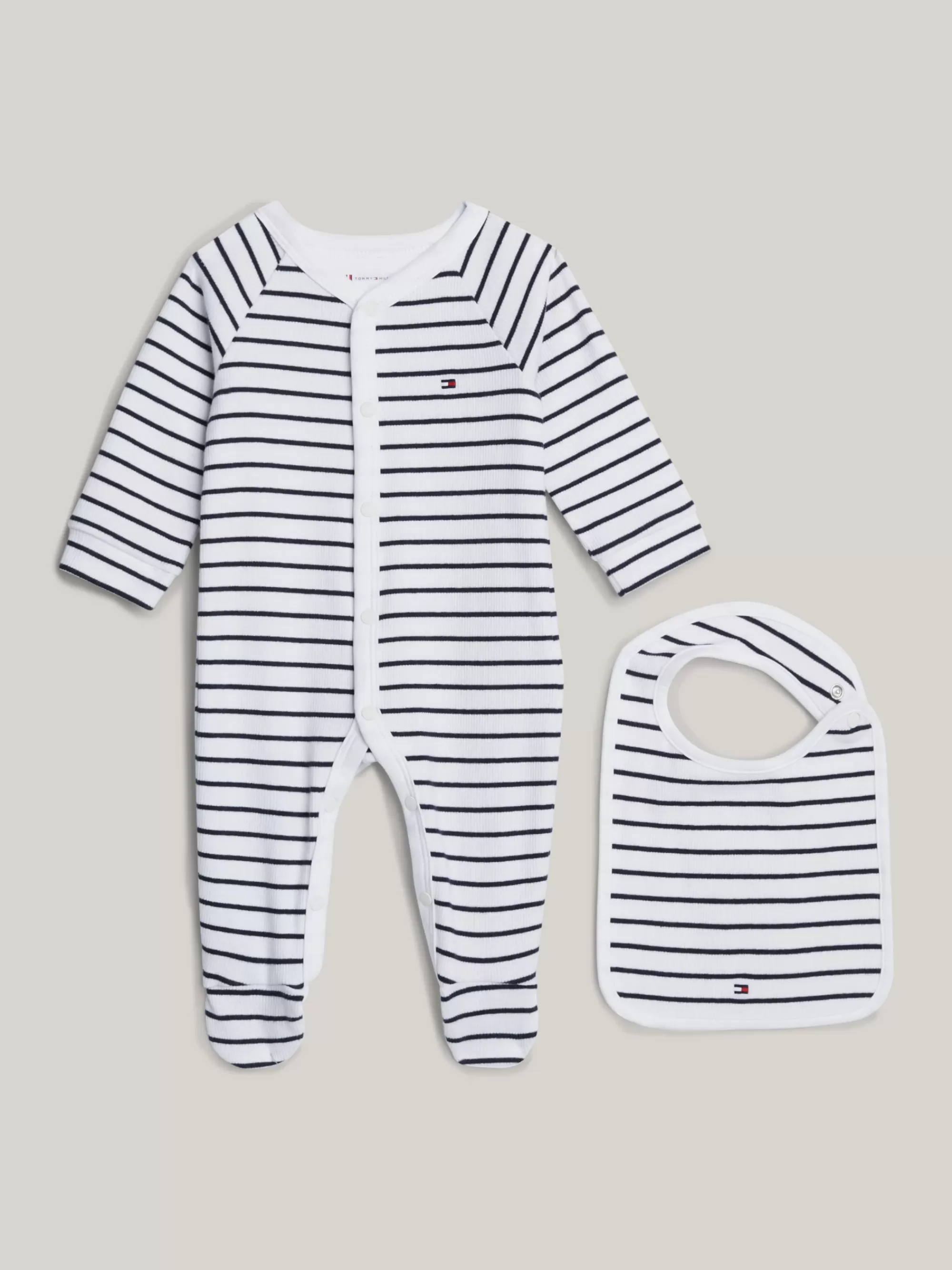 Meisjes | Jongens*Tommy Hilfiger Cadeaubox Met Ribgebreide Coverall En Slabbetje ANCIENT WHITE DESERT SKY STRIPE