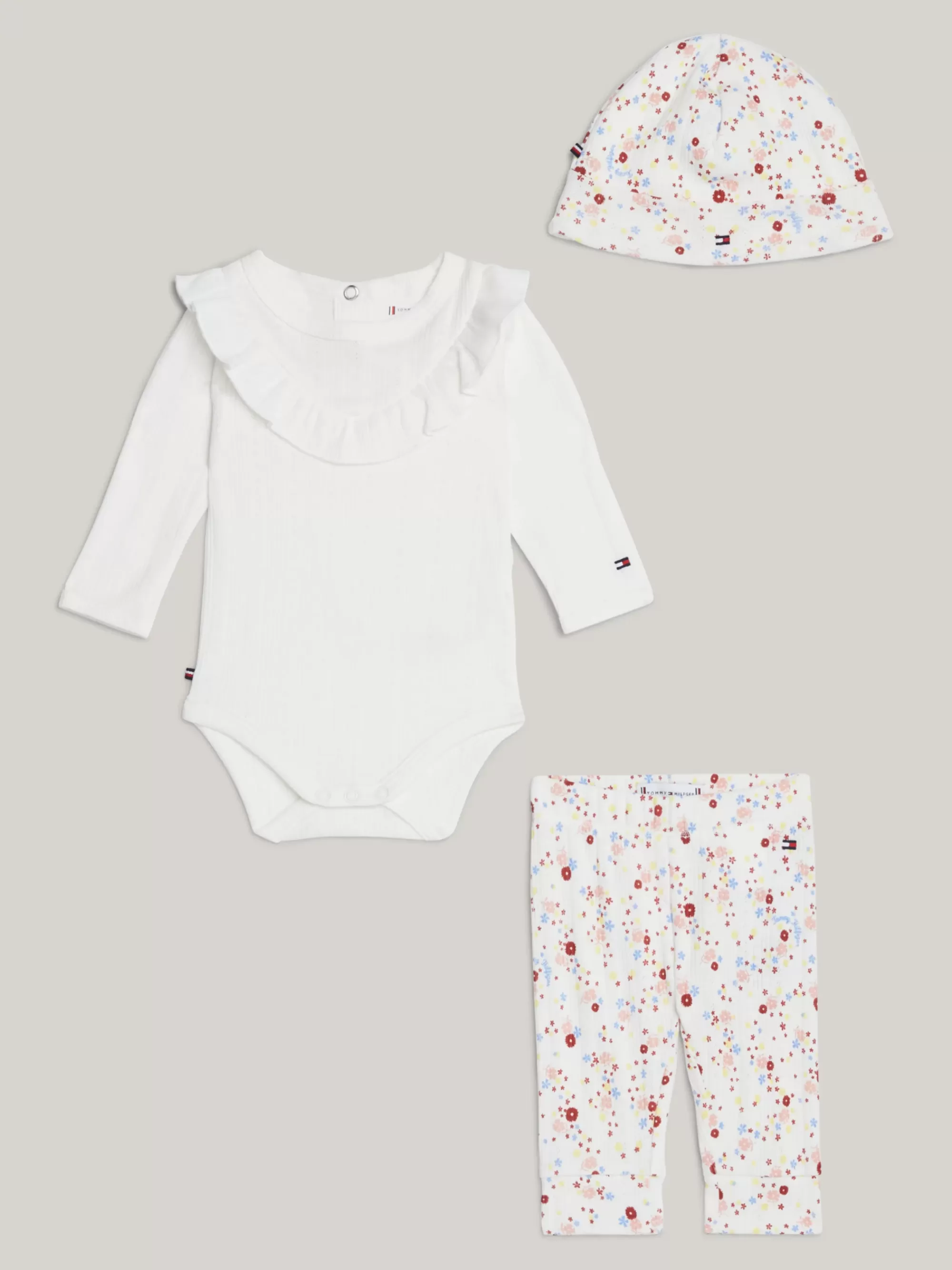 Meisjes | Jongens*Tommy Hilfiger Cadeaubox Met Romper, Beanie En Jogger ANCIENT WHITE FLOWER ALLOVER