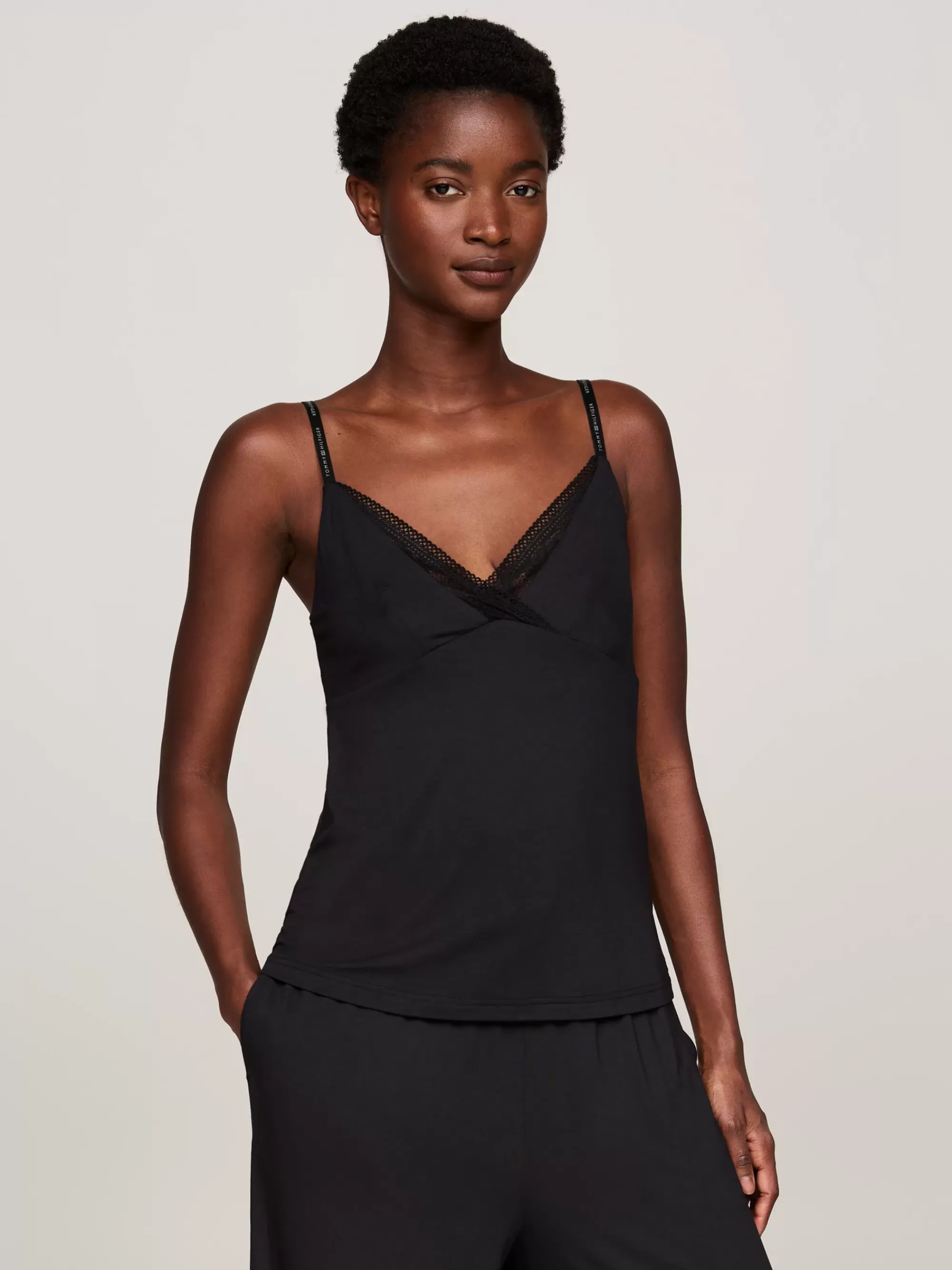 Loungewear*Tommy Hilfiger Cami Pyjamatop Met Kanten Rand BLACK