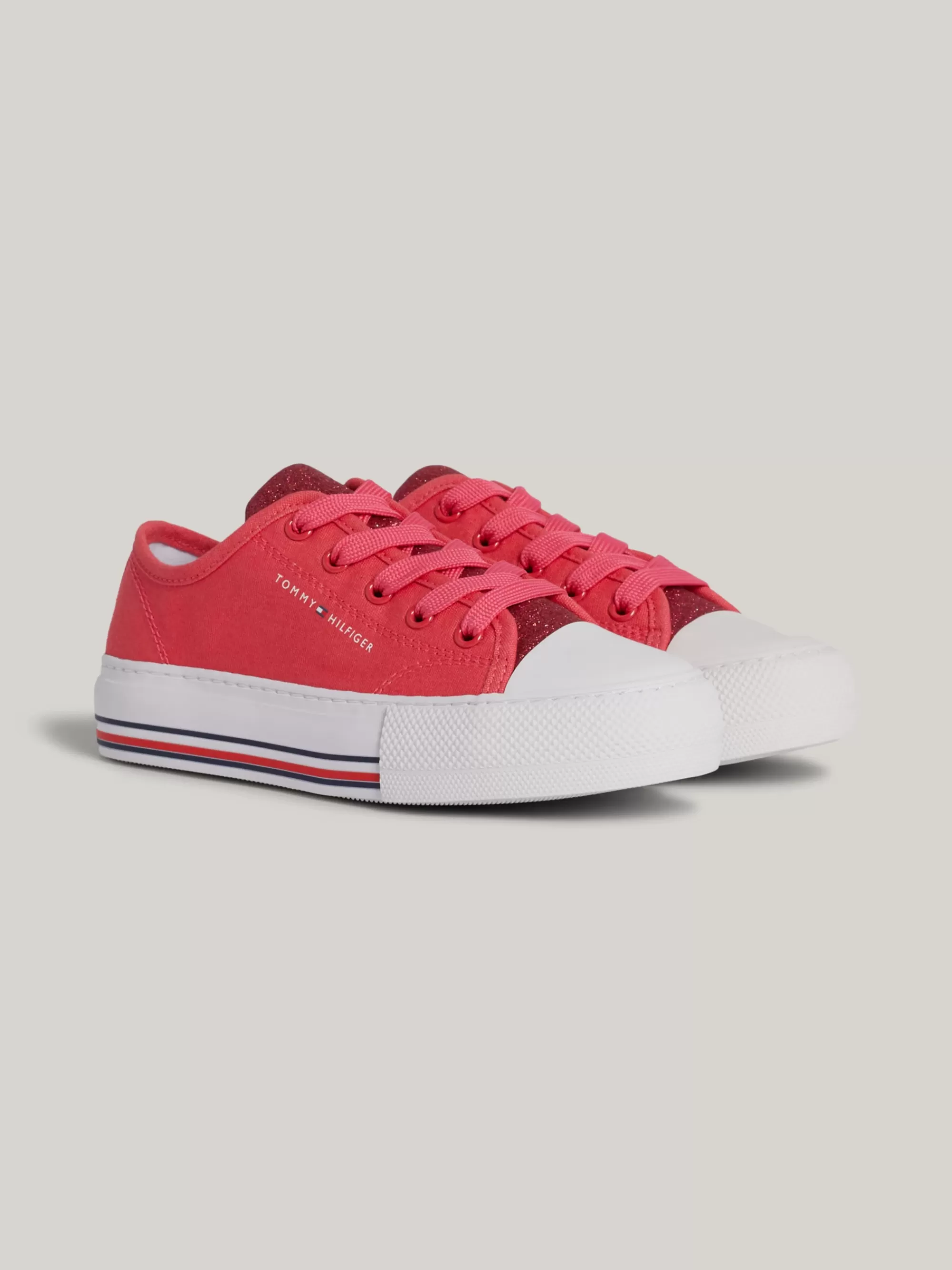Schoenen & Accessoires*Tommy Hilfiger Canvas Vetersneaker Met Glitter MAGENTA