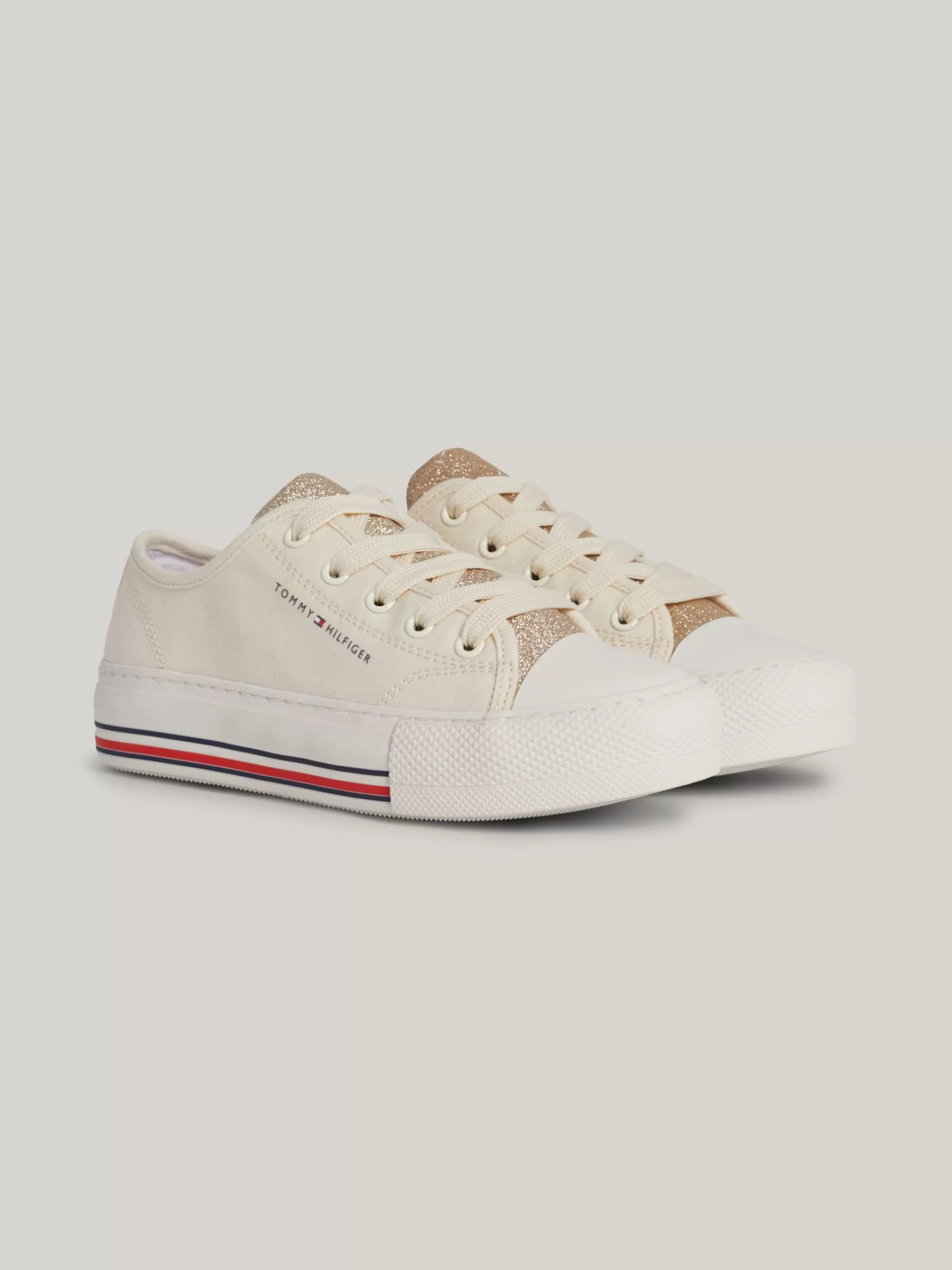 Schoenen & Accessoires*Tommy Hilfiger Canvas Vetersneaker Met Glitter BEIGE