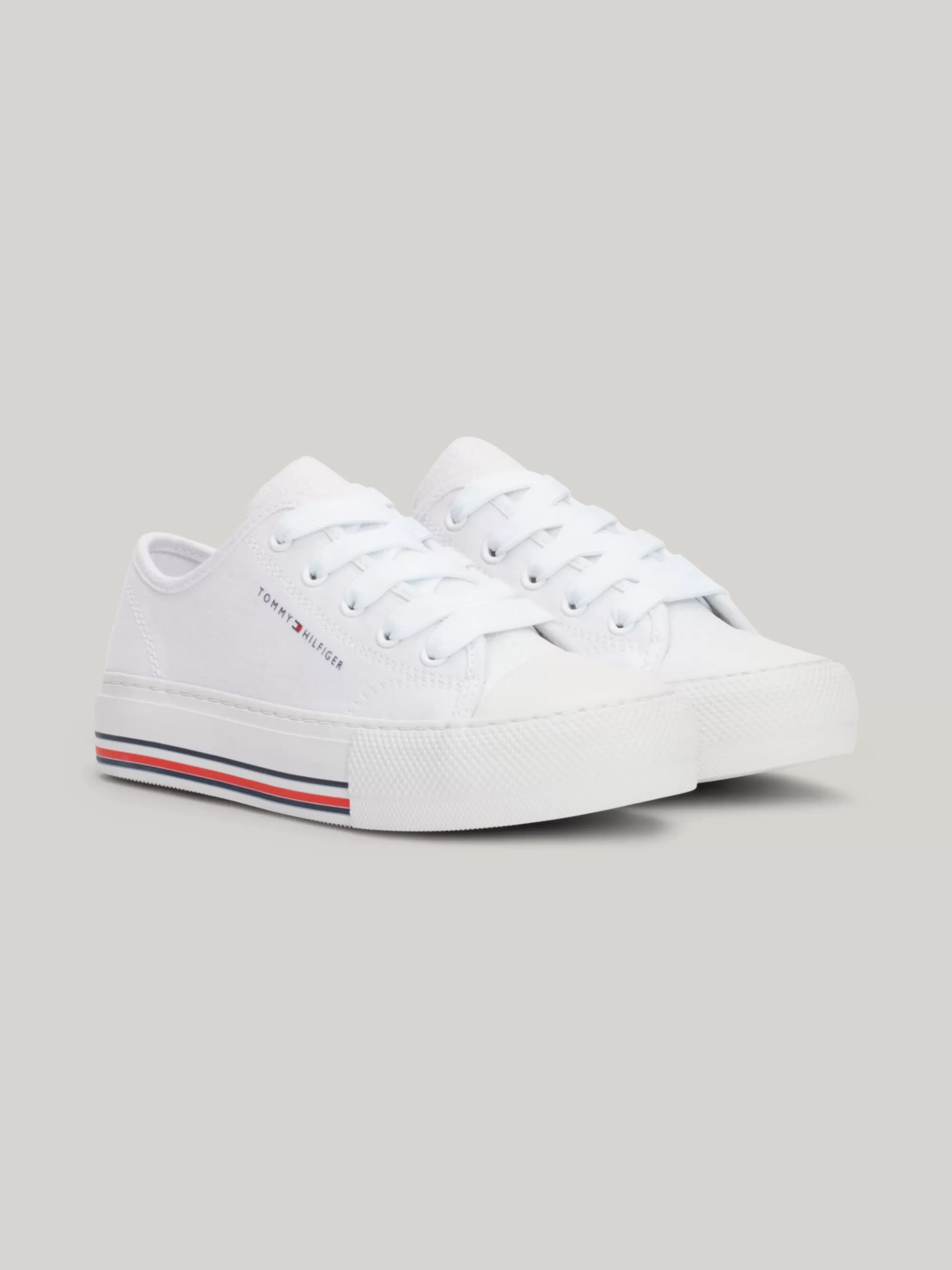 Schoenen & Accessoires*Tommy Hilfiger Canvas Vetersneaker Met Glitter WHITE