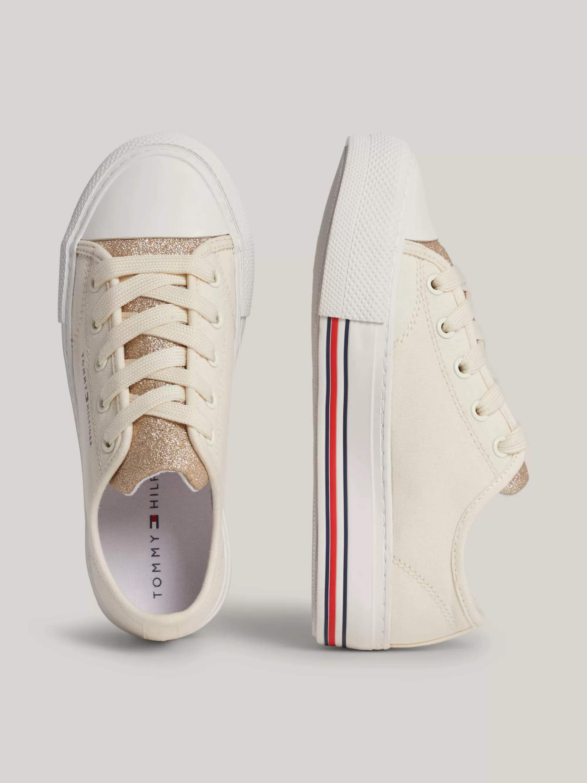 Schoenen & Accessoires*Tommy Hilfiger Canvas Vetersneaker Met Glitter BEIGE