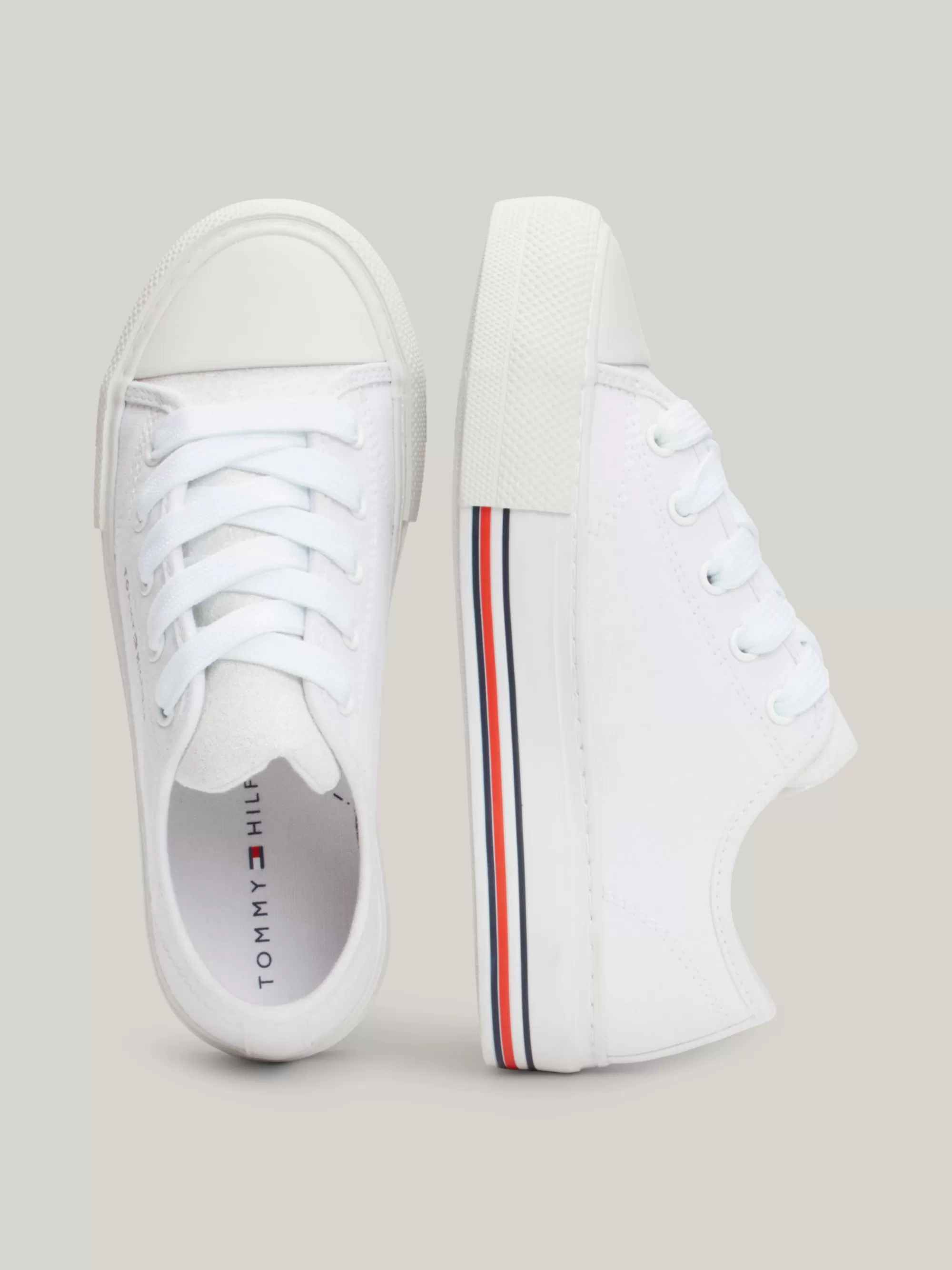 Schoenen & Accessoires*Tommy Hilfiger Canvas Vetersneaker Met Glitter WHITE