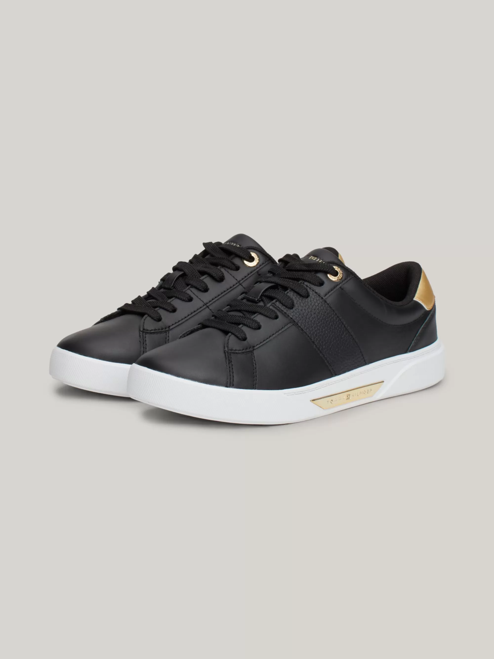 Sneakers*Tommy Hilfiger Casual Chic Leren Court Sneaker BLACK