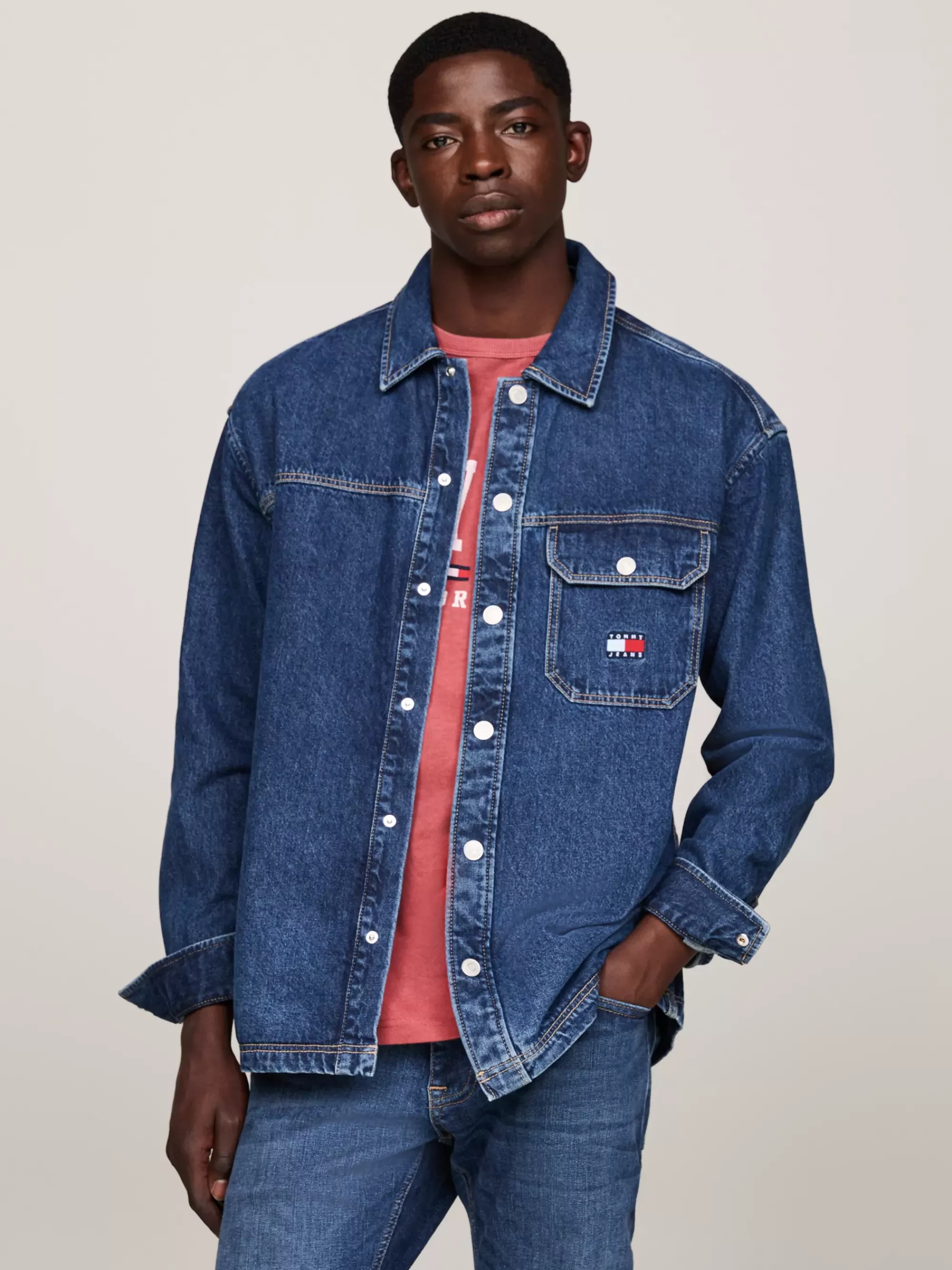 Overhemden*Tommy Hilfiger Casual Denim Overshirt Met Klepzak MID INDIGO