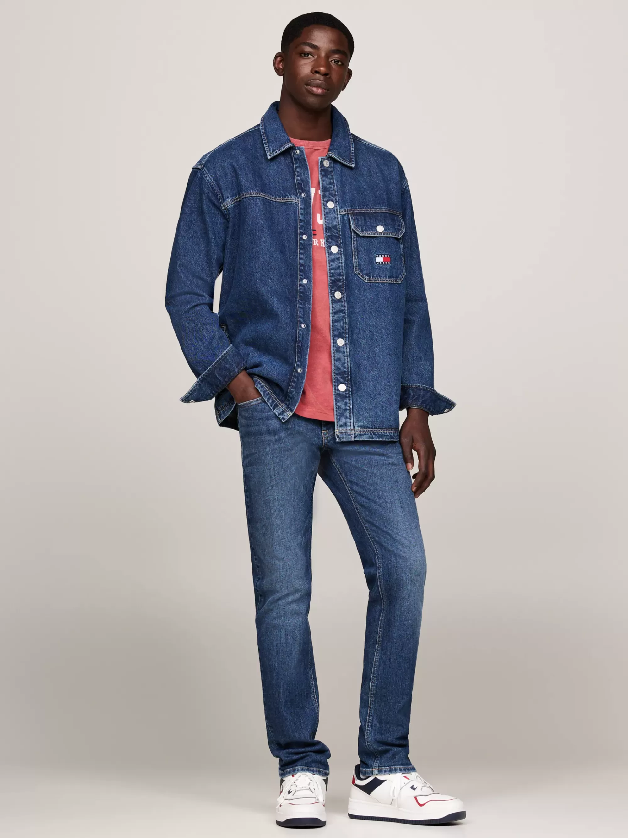 Overhemden*Tommy Hilfiger Casual Denim Overshirt Met Klepzak MID INDIGO