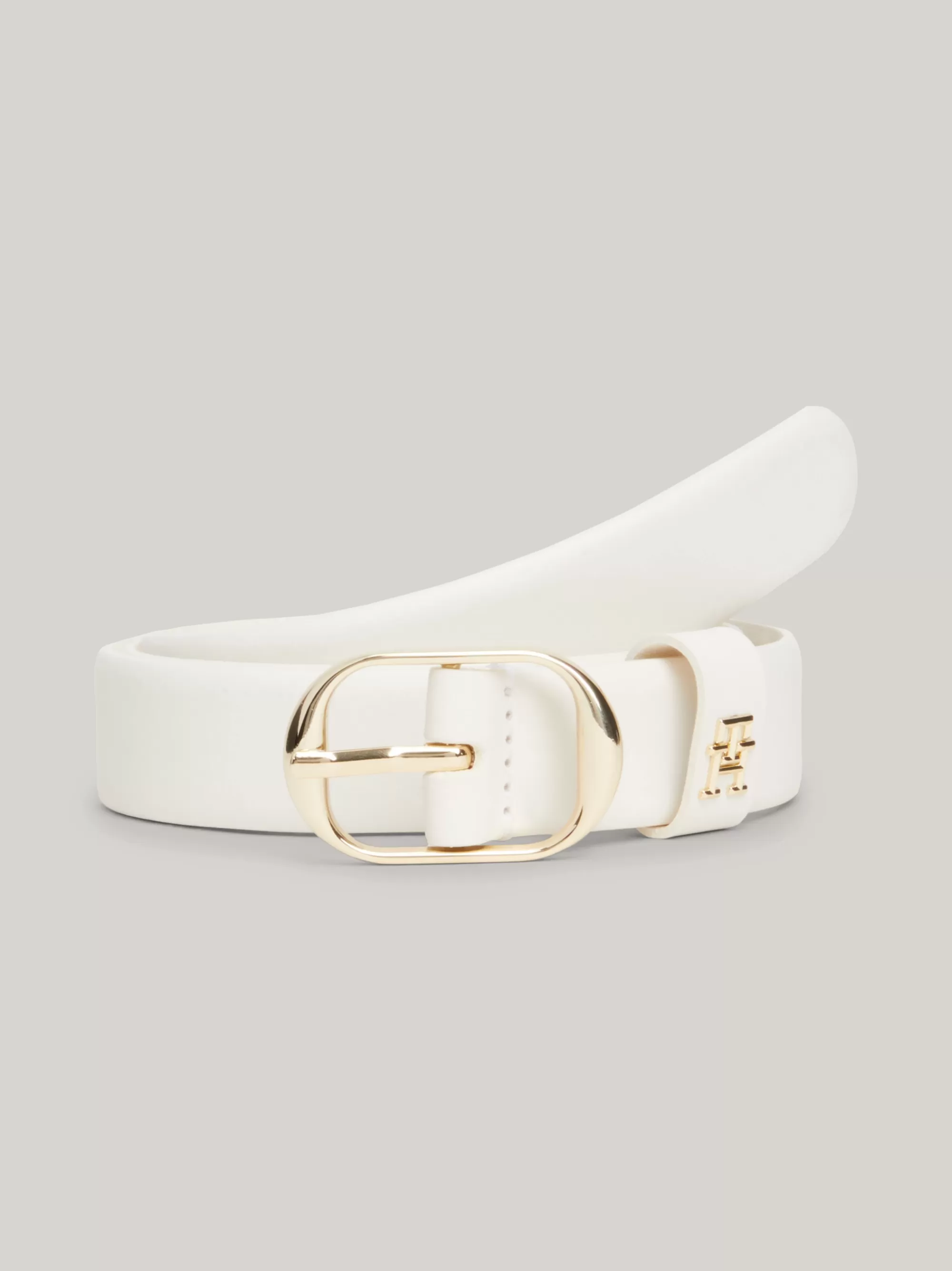 Riemen*Tommy Hilfiger Casual Leren Riem Met Ovale Gesp ANCIENT WHITE