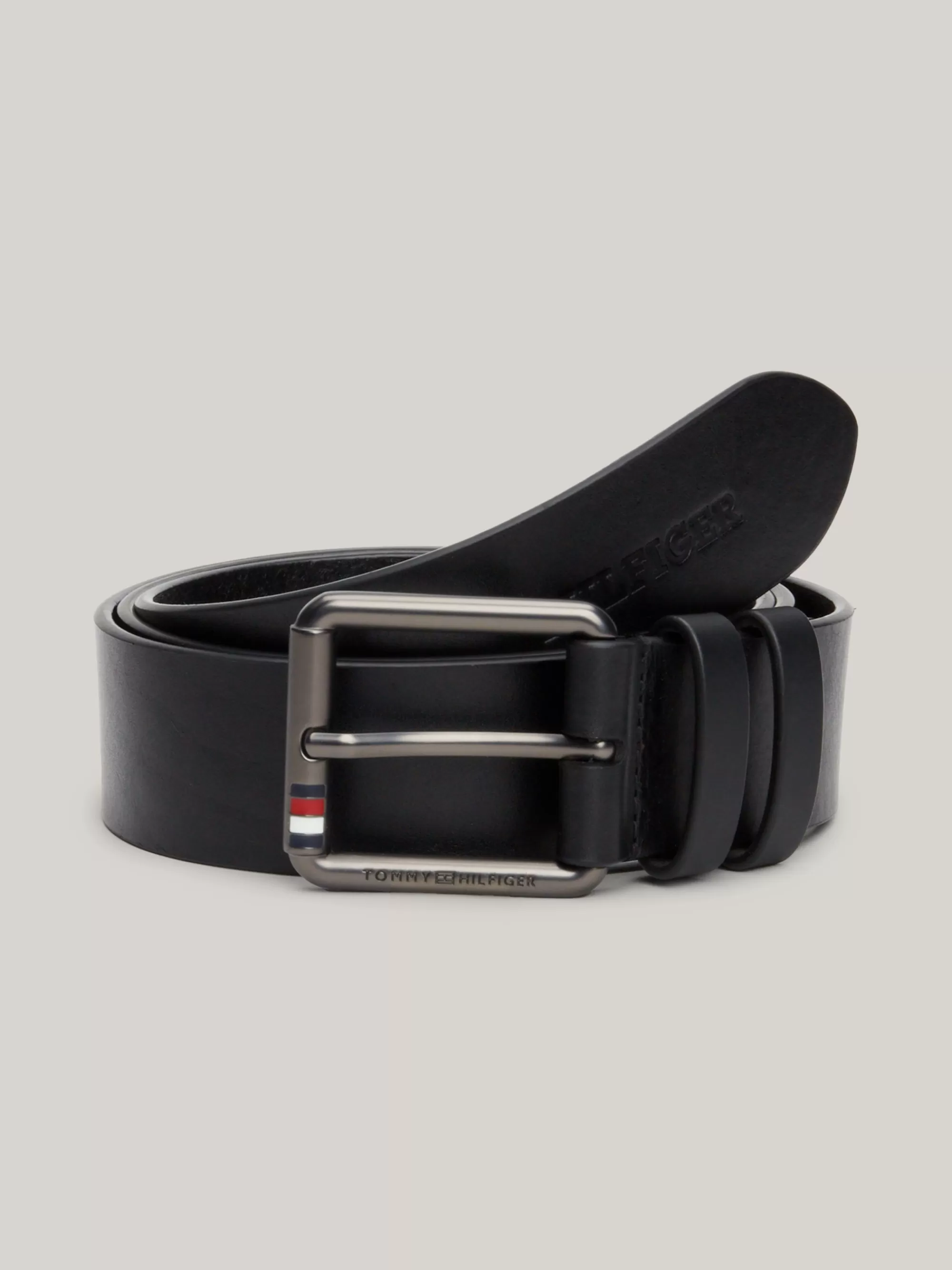 Riemen*Tommy Hilfiger Casual Leren Riem Met Reliëf-logo BLACK