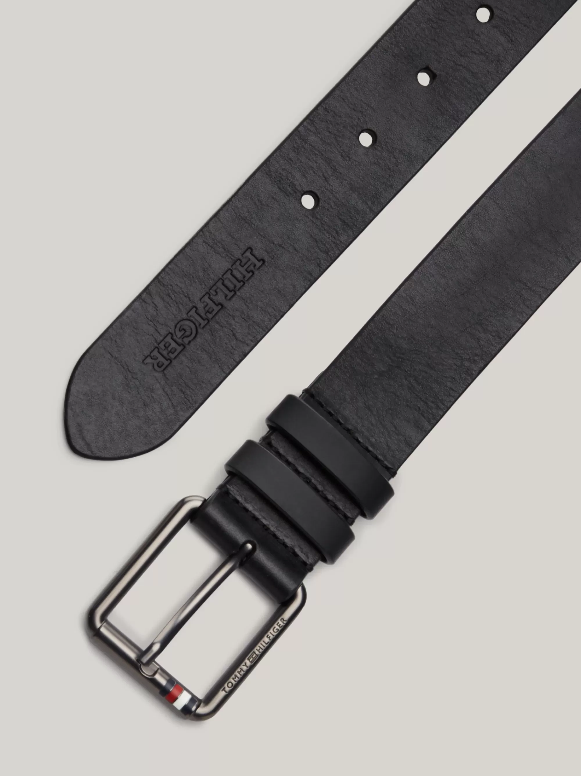 Riemen*Tommy Hilfiger Casual Leren Riem Met Reliëf-logo BLACK