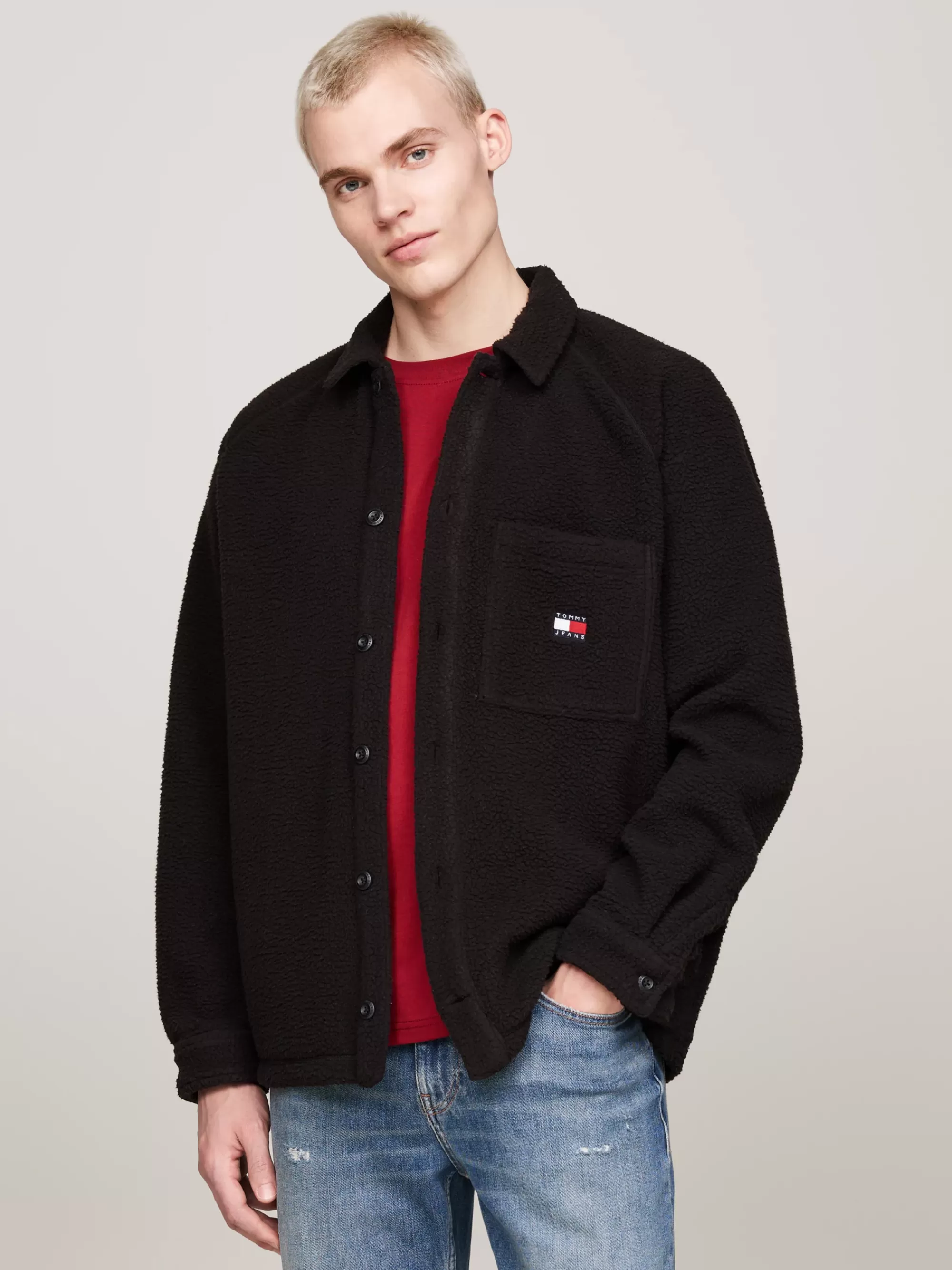 Overhemden*Tommy Hilfiger Casual Overshirt Van Teddy Fleece Met Badge BLACK