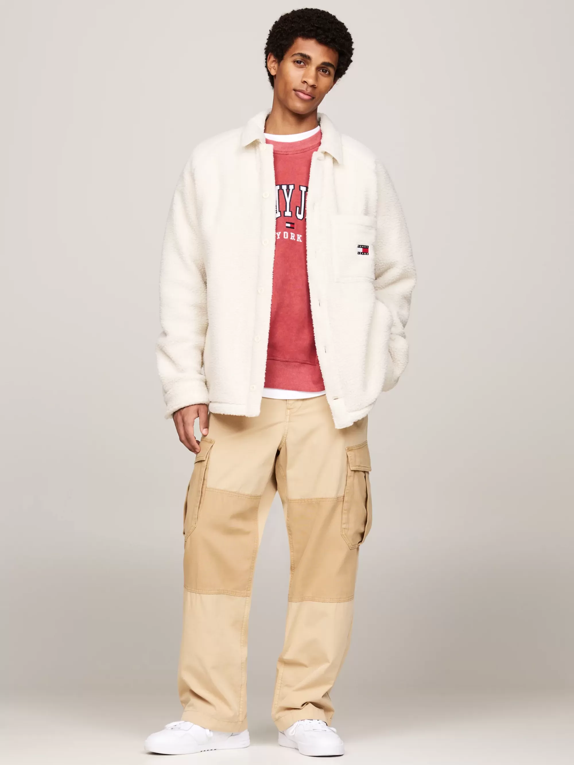Overhemden*Tommy Hilfiger Casual Overshirt Van Teddy Fleece Met Badge ANCIENT WHITE