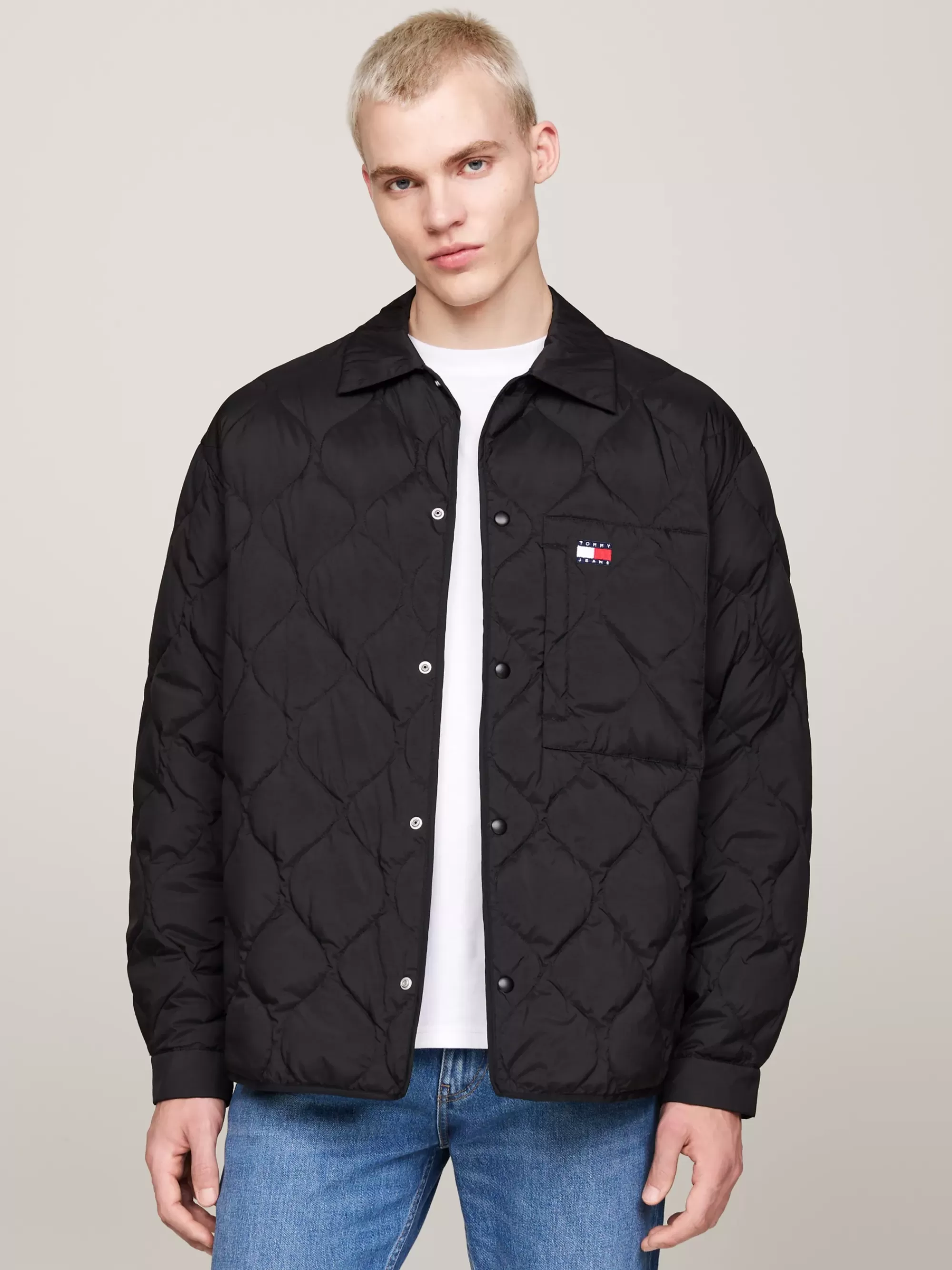 Jassen & Jacks*Tommy Hilfiger Casual Quilted Shirtjack Met Donsvulling BLACK