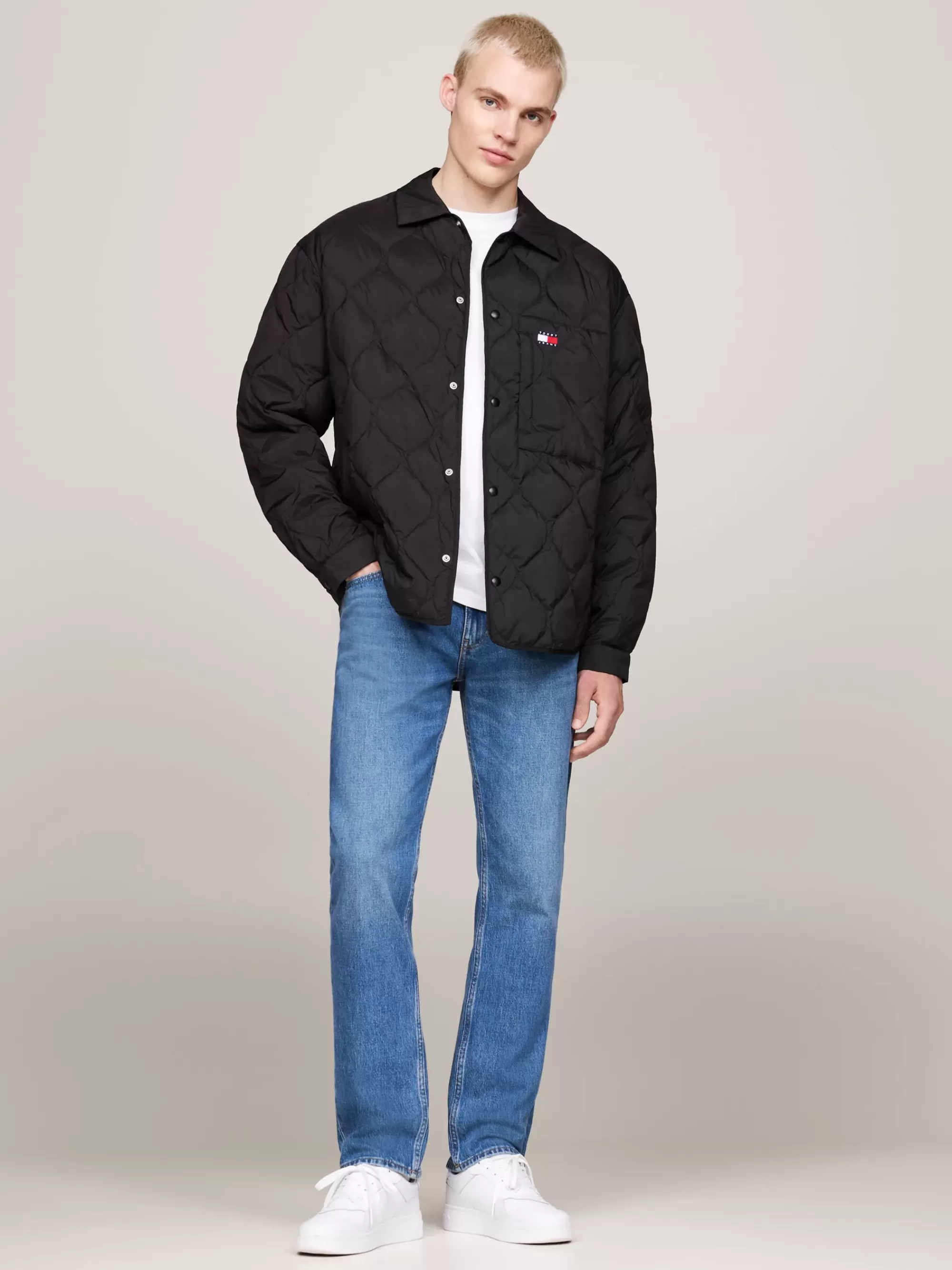Jassen & Jacks*Tommy Hilfiger Casual Quilted Shirtjack Met Donsvulling BLACK