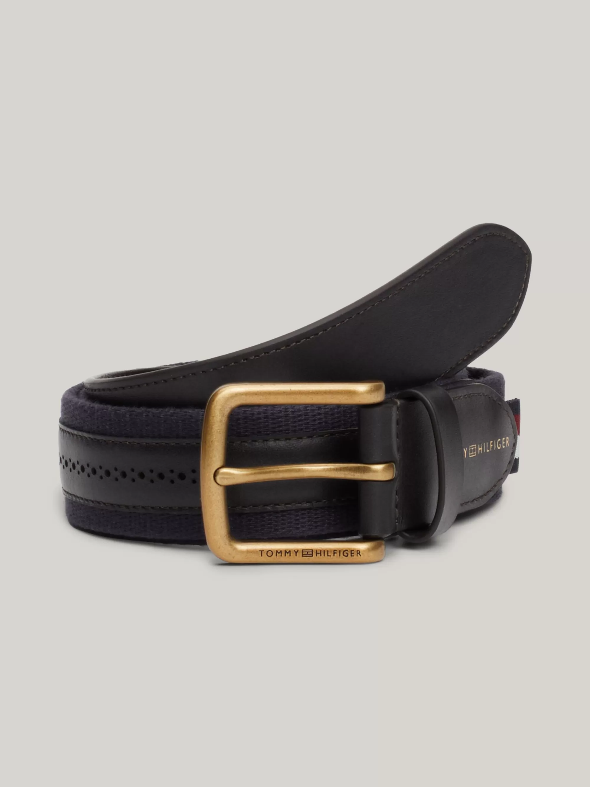 Riemen*Tommy Hilfiger Casual Riem Van Leer En Webbing COFFEE BEAN