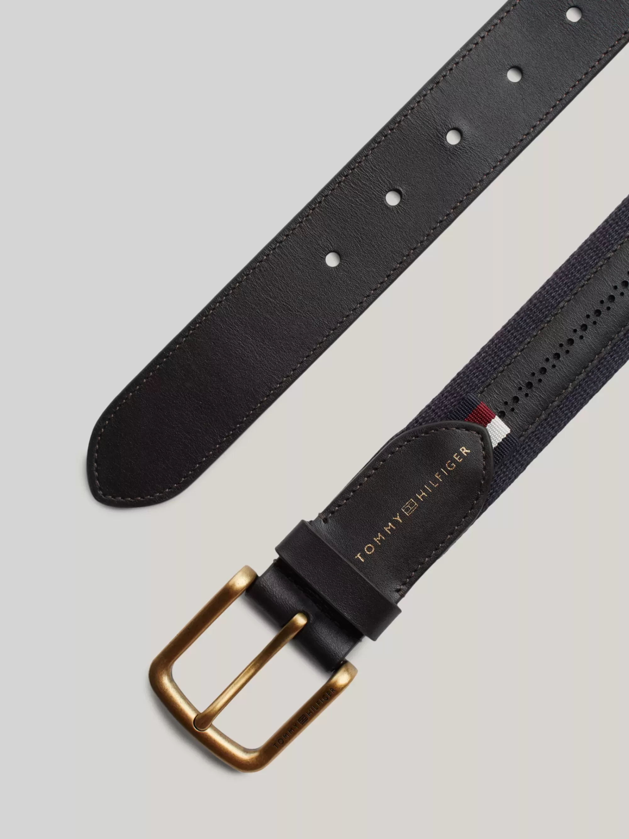 Riemen*Tommy Hilfiger Casual Riem Van Leer En Webbing COFFEE BEAN