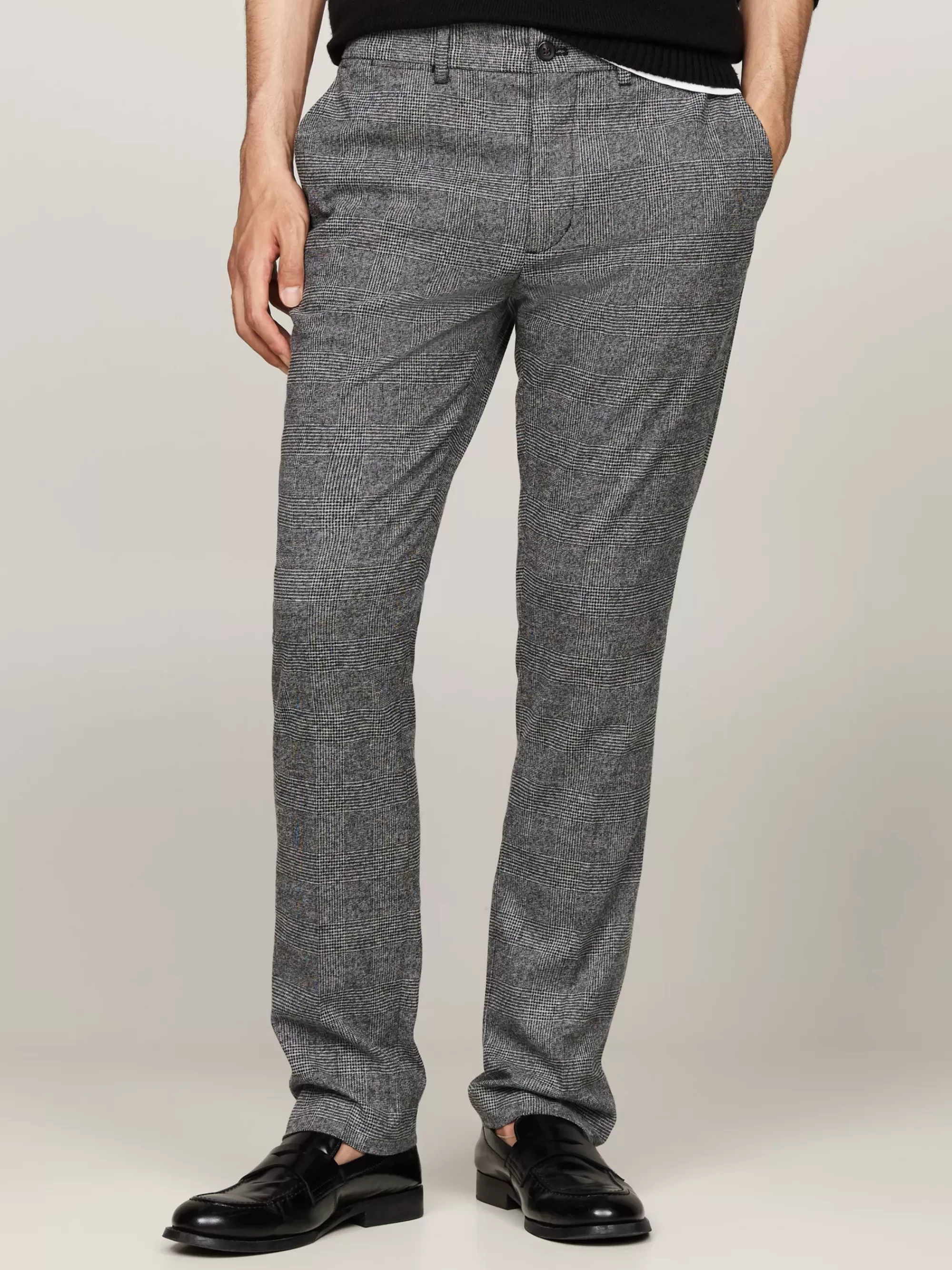Broeken*Tommy Hilfiger Casual-smart Regular Straight Broek Met Ruit TURBINE GREY