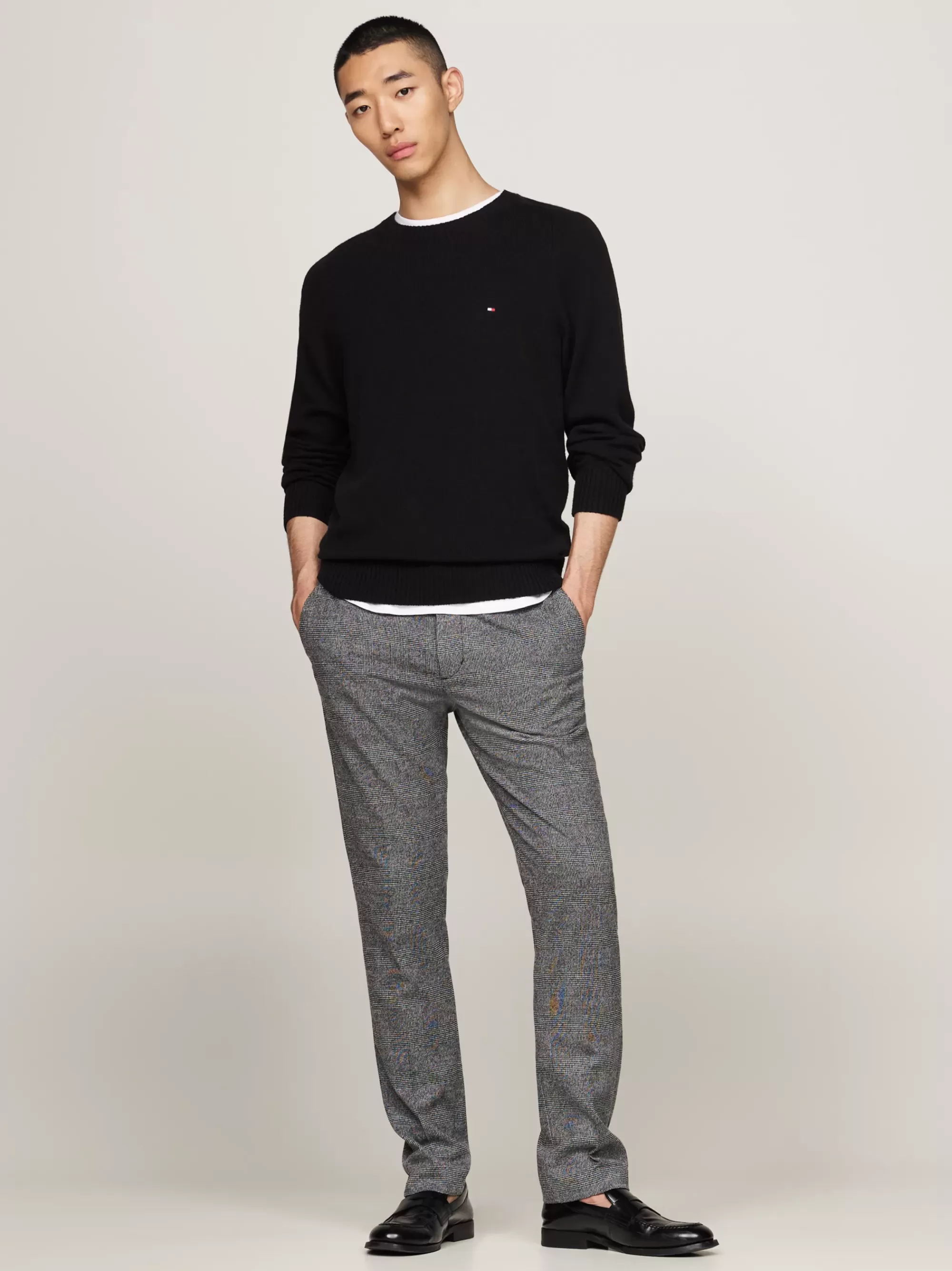 Broeken*Tommy Hilfiger Casual-smart Regular Straight Broek Met Ruit TURBINE GREY