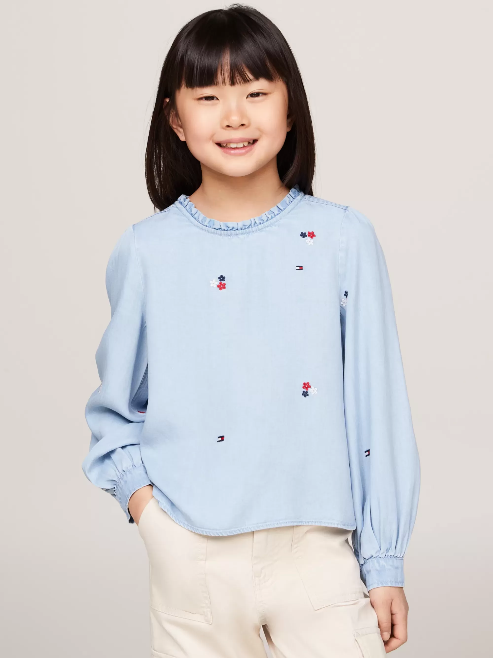 Tops & T-Shirts*Tommy Hilfiger Chambray Blouse Met Geborduurde Bloemen DENIM MEDIUM