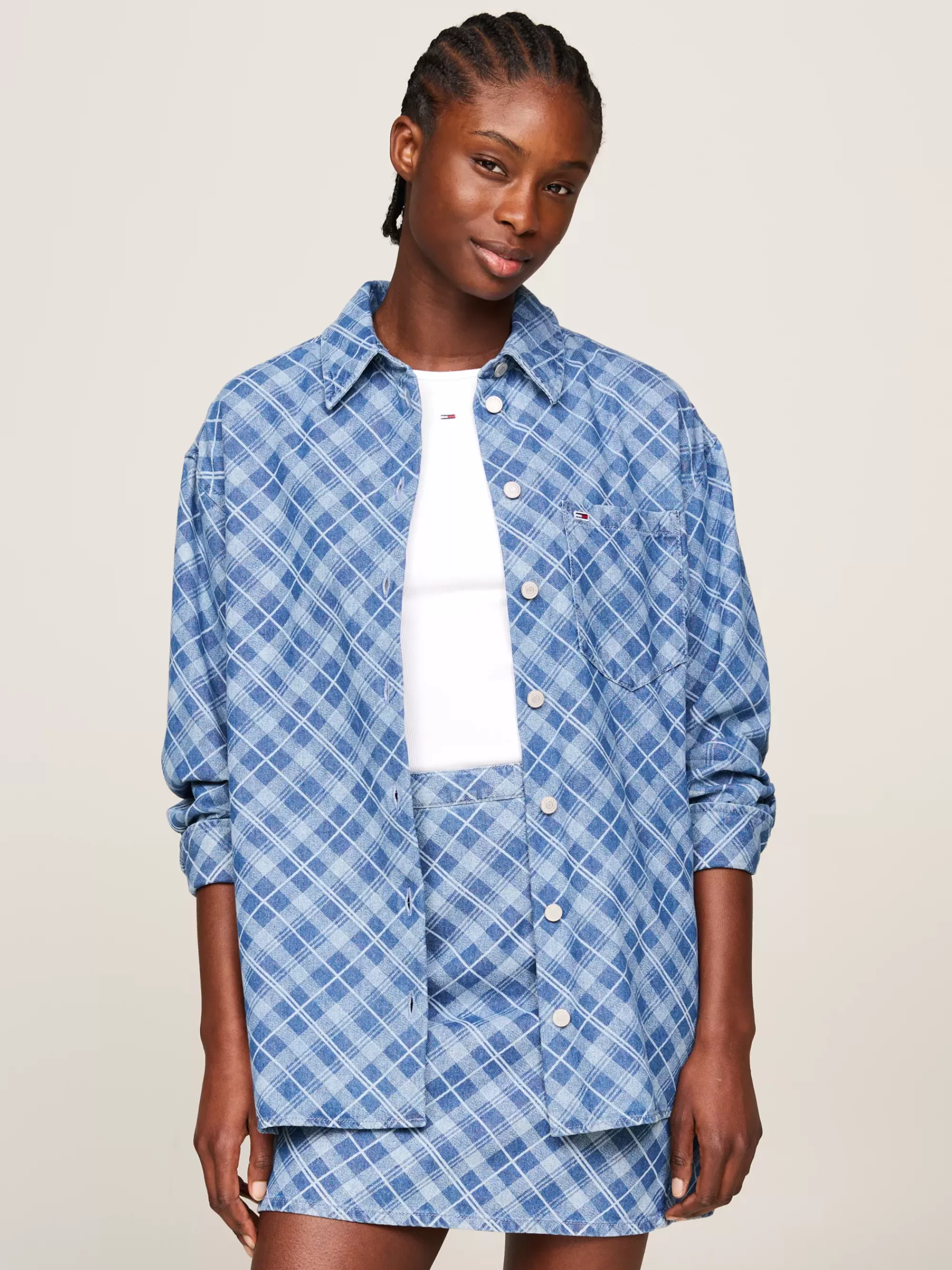 Blouses & Overhemden*Tommy Hilfiger Chambray Relaxed Fit Overhemd Met Tartanruit GRID CHECK CHAMBRAY