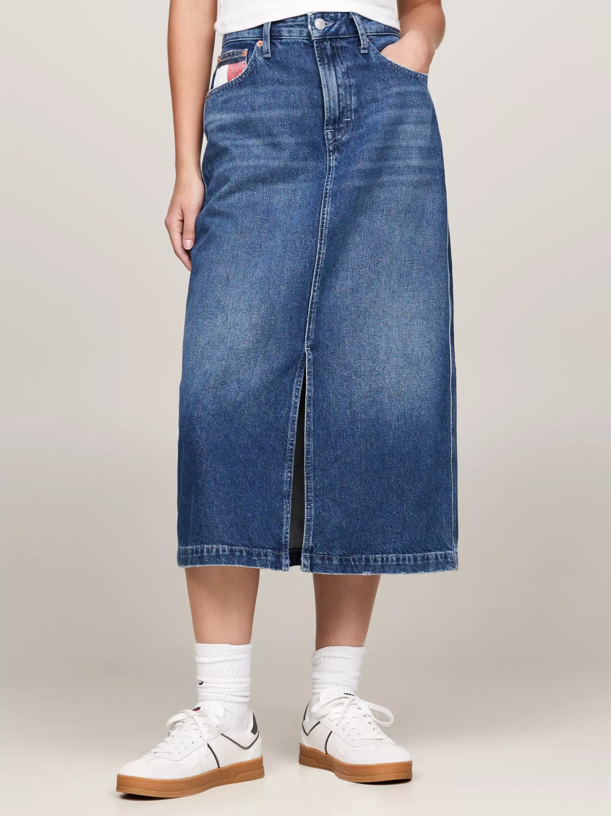 Rokken*Tommy Hilfiger Claire Midi-kokerrok Van Denim Met Fading DENIM MEDIUM