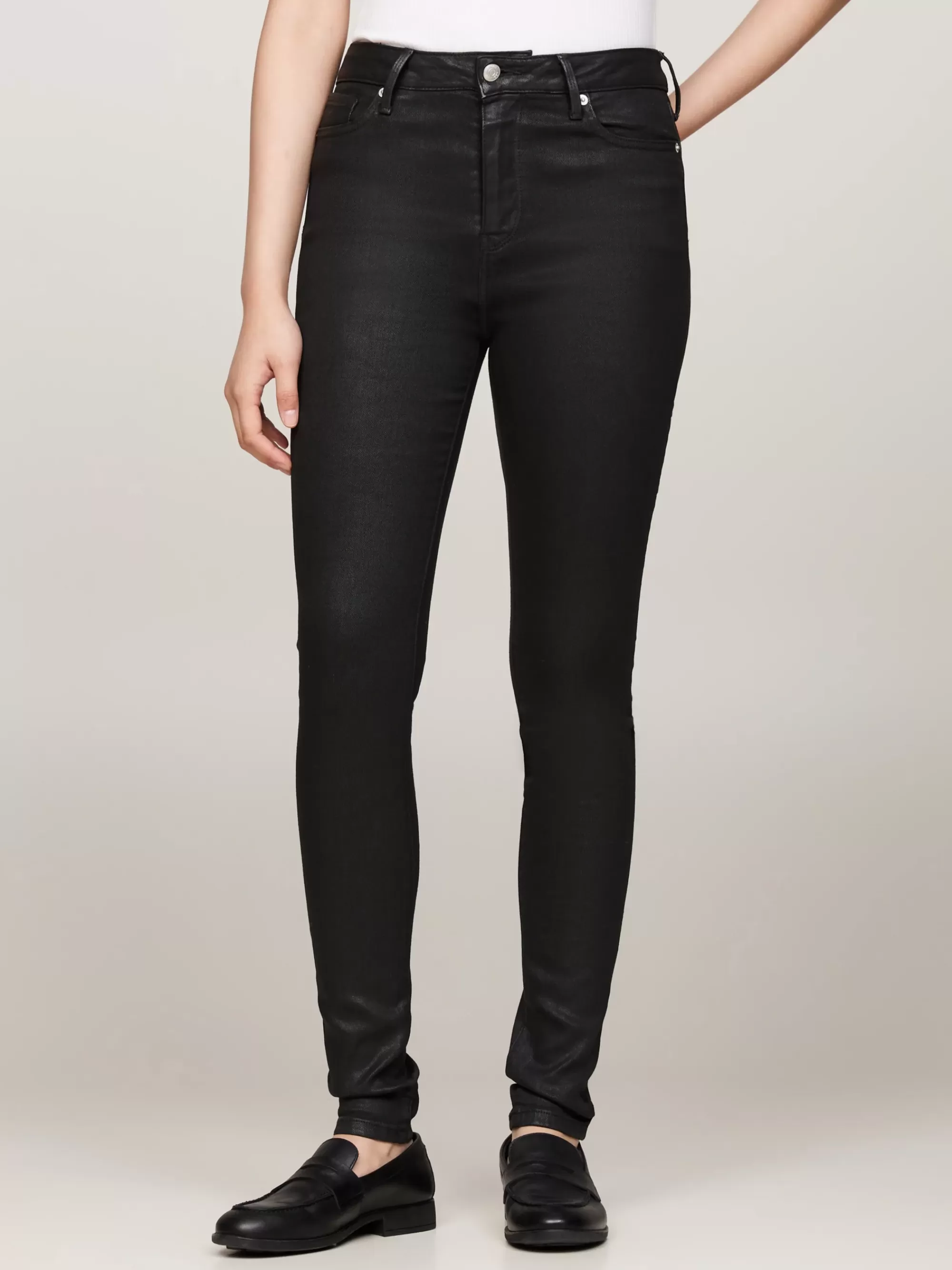 Jeans*Tommy Hilfiger Coated Zwarte High Rise Skinny Jeans BLACK COATED
