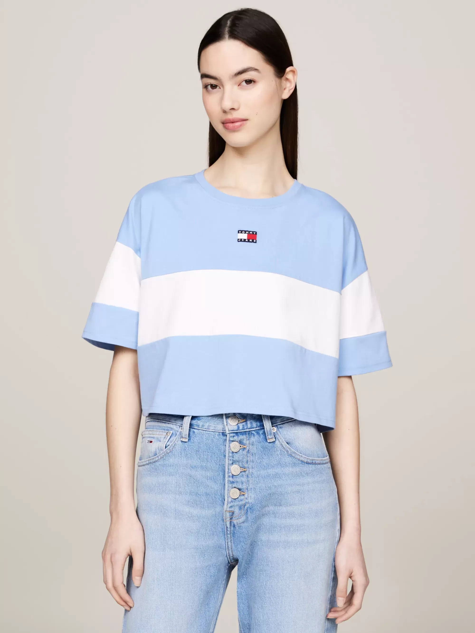 T-Shirts*Tommy Hilfiger Colour-blocked Cropped T-shirt Met Badge WESTSIDE BLUE / MULTI