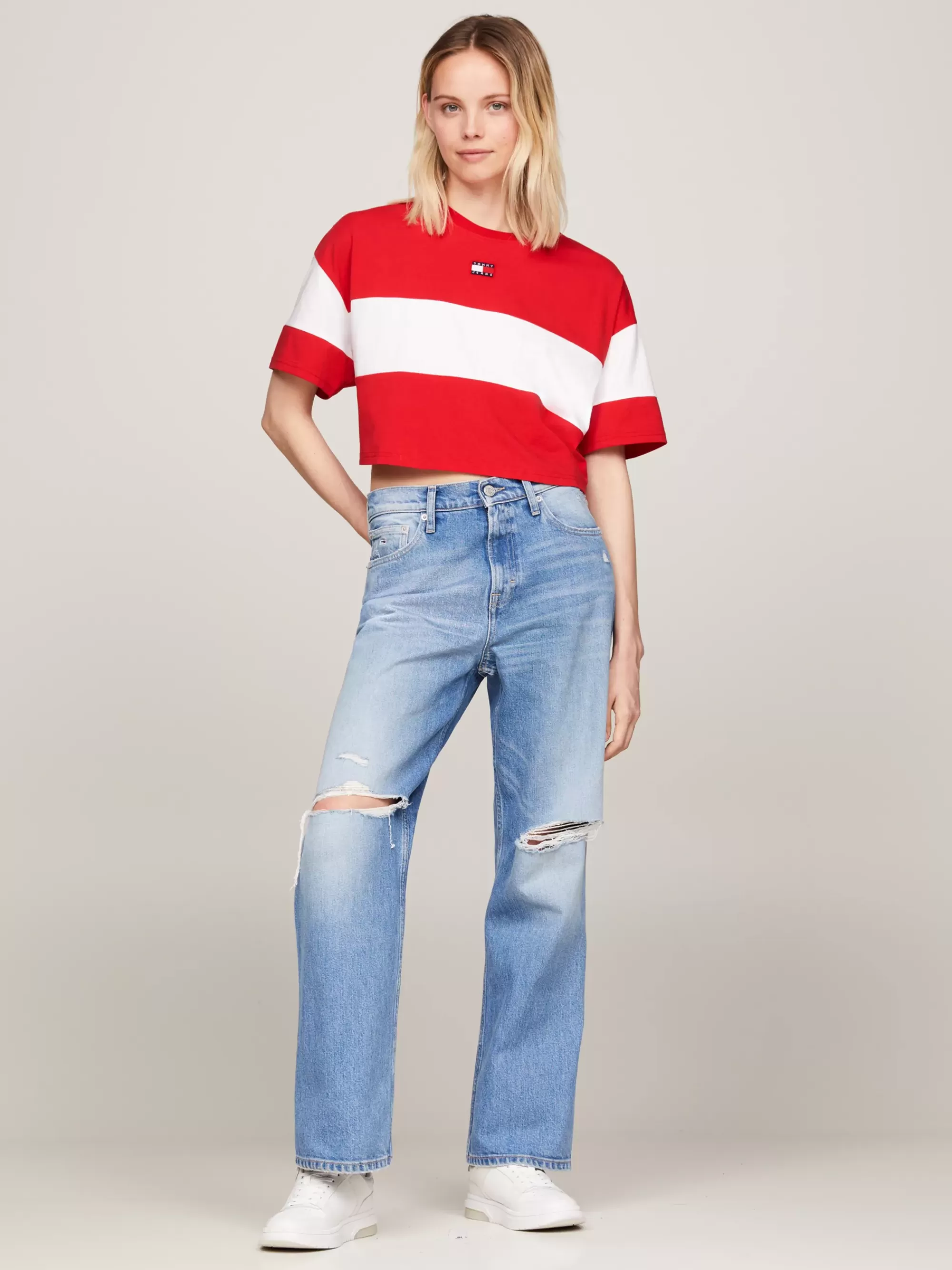 T-Shirts*Tommy Hilfiger Colour-blocked Cropped T-shirt Met Badge DEEP CRIMSON / MULTI