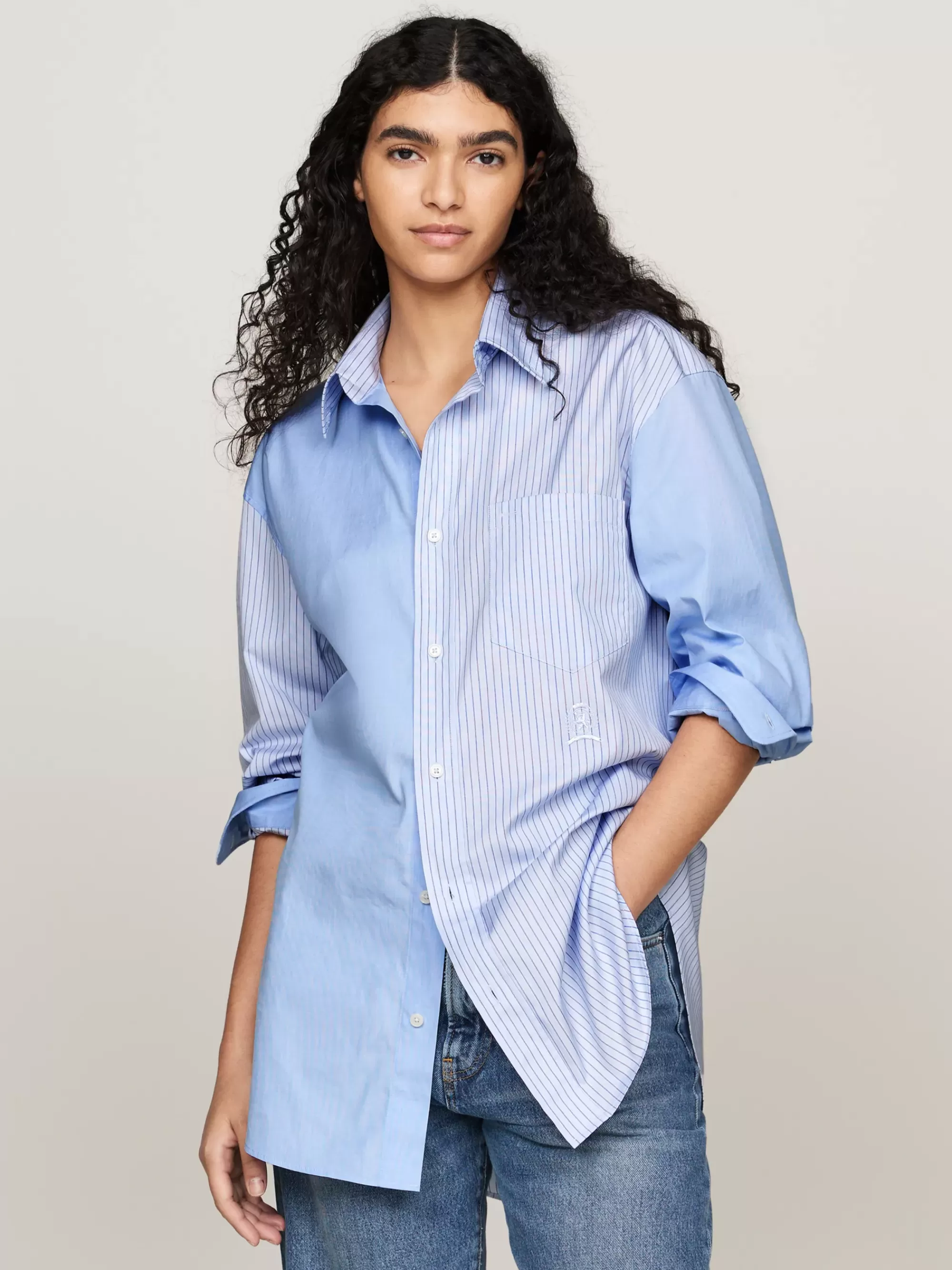Blouses & Overhemden*Tommy Hilfiger Colour-blocked Gestreept Overhemd Met Embleem VESSEL BLUE