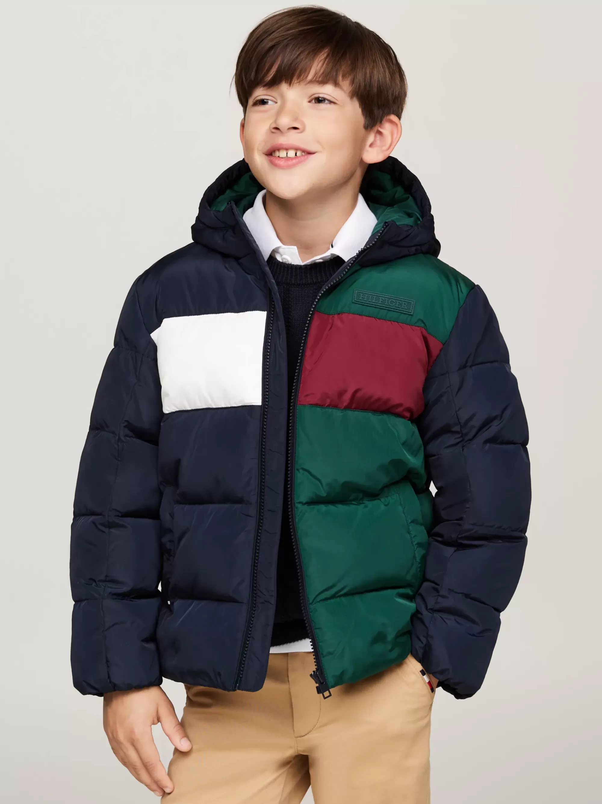 Jassen*Tommy Hilfiger Colour-blocked Gewatteerd Relaxed Fit Jack ORNAMENTAL GREEN / ROUGE / BLUE