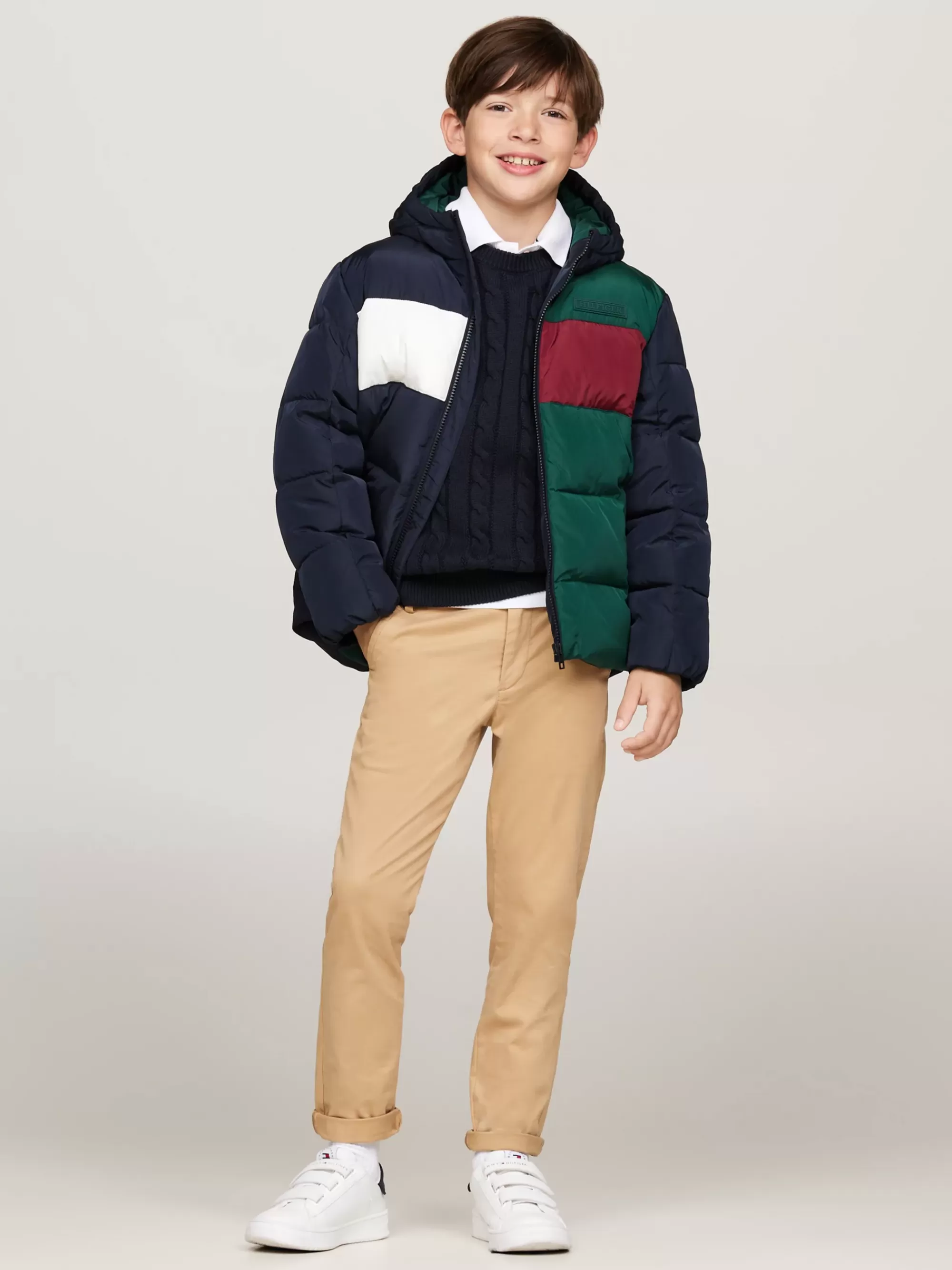 Jassen*Tommy Hilfiger Colour-blocked Gewatteerd Relaxed Fit Jack ORNAMENTAL GREEN / ROUGE / BLUE