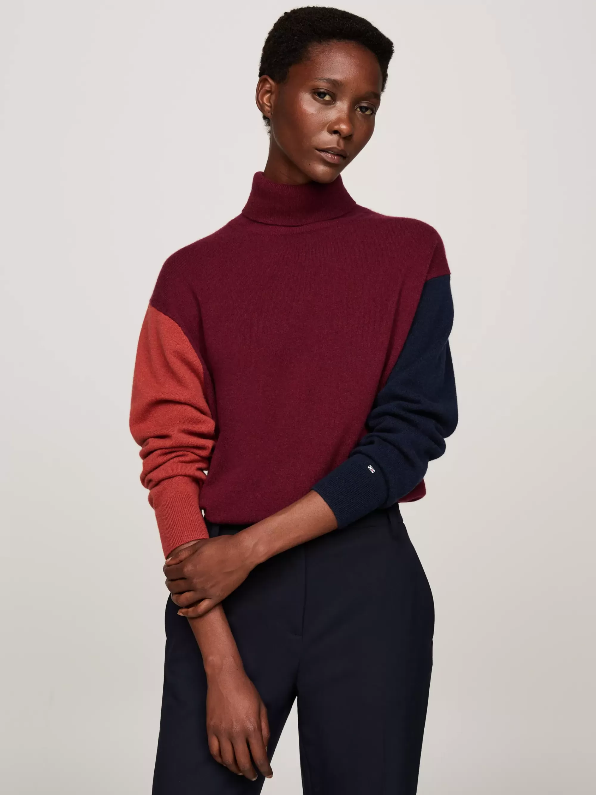 Coltruien | Truien*Tommy Hilfiger Colour-blocked Kasjmiermix Trui DEEP ROUGE