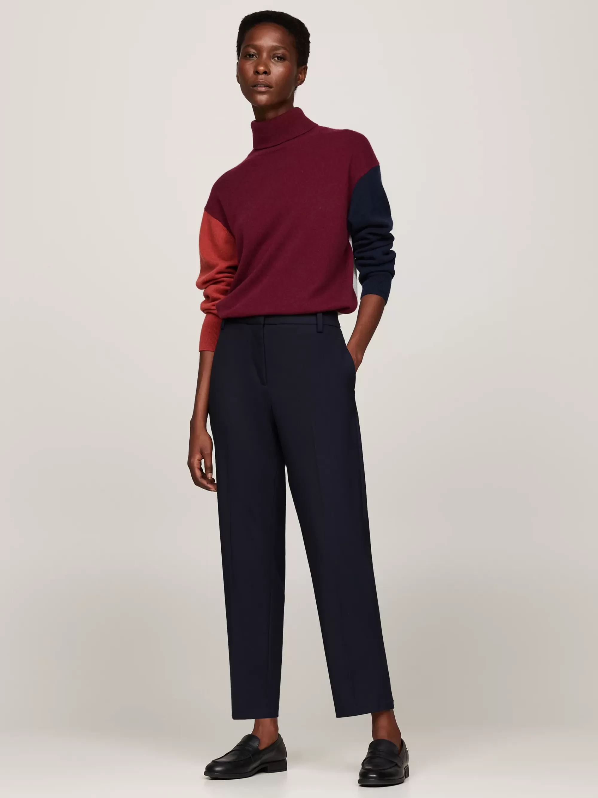 Coltruien | Truien*Tommy Hilfiger Colour-blocked Kasjmiermix Trui DEEP ROUGE