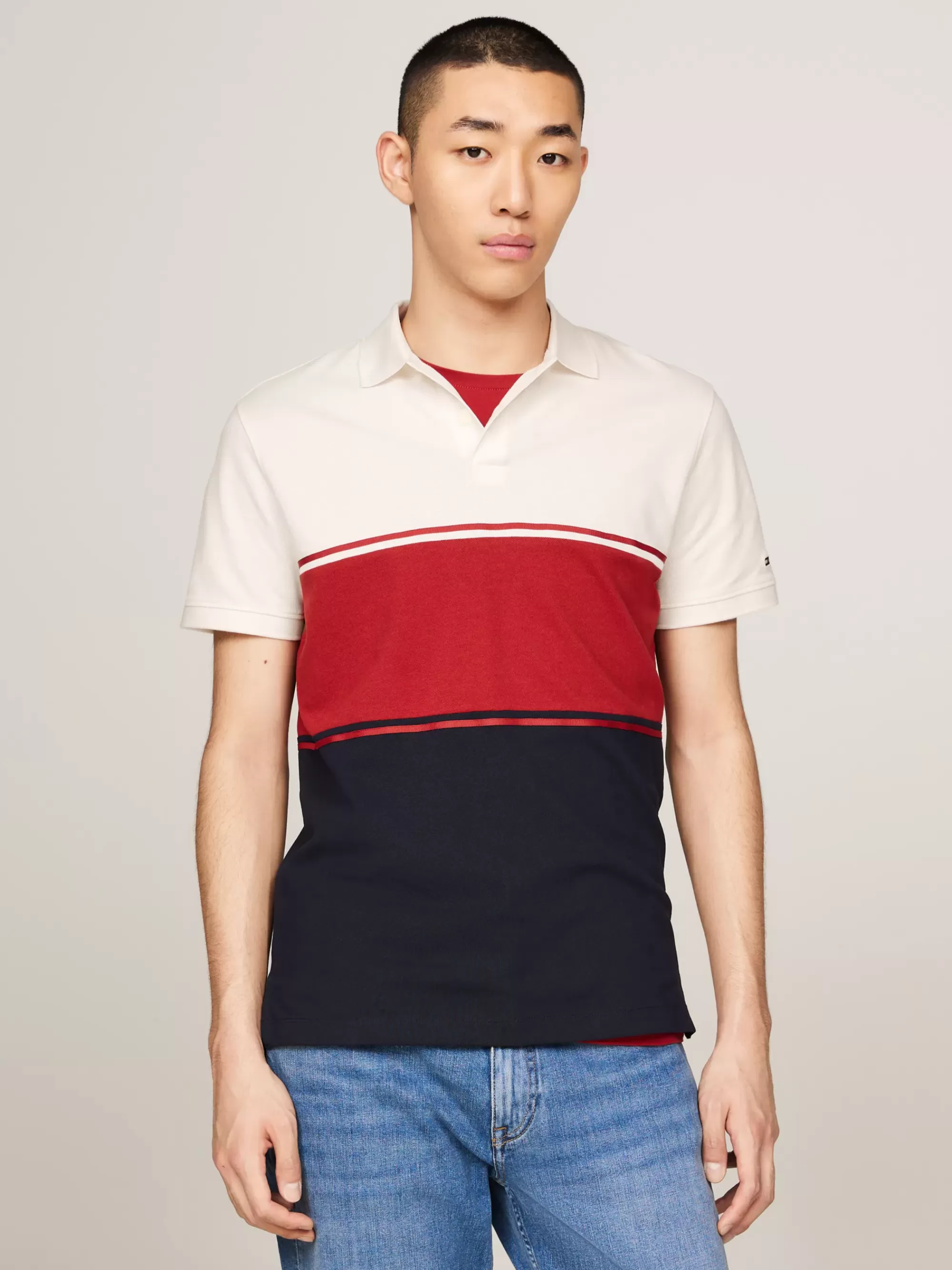 Polo's*Tommy Hilfiger Colour-blocked Polo Met Geborduurde Vlag DARK MAGMA