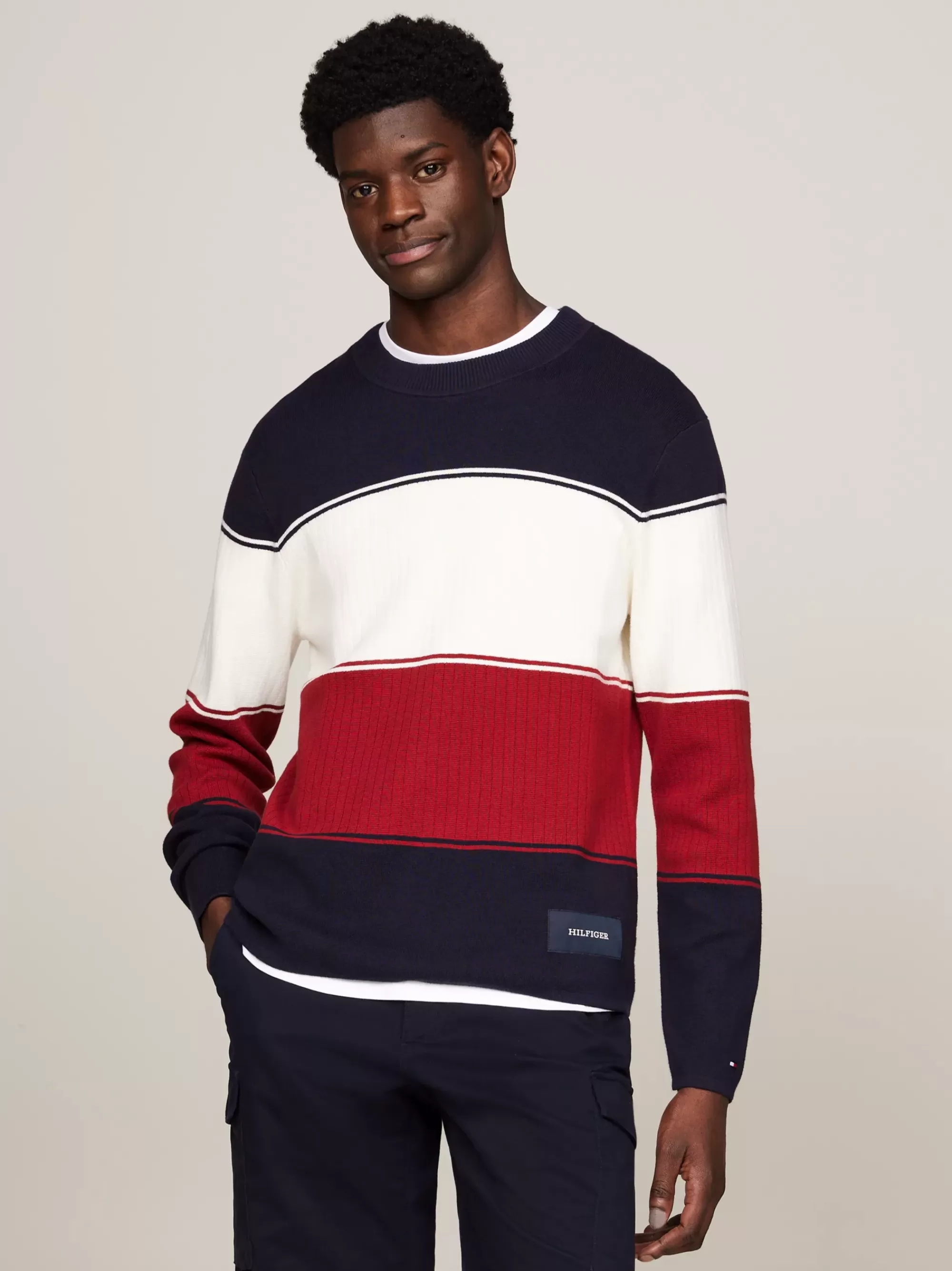 Truien Met Ronde Hals | Truien*Tommy Hilfiger Colour-blocked Trui Met Gemengde Breisteken DESERT SKY / MULTI