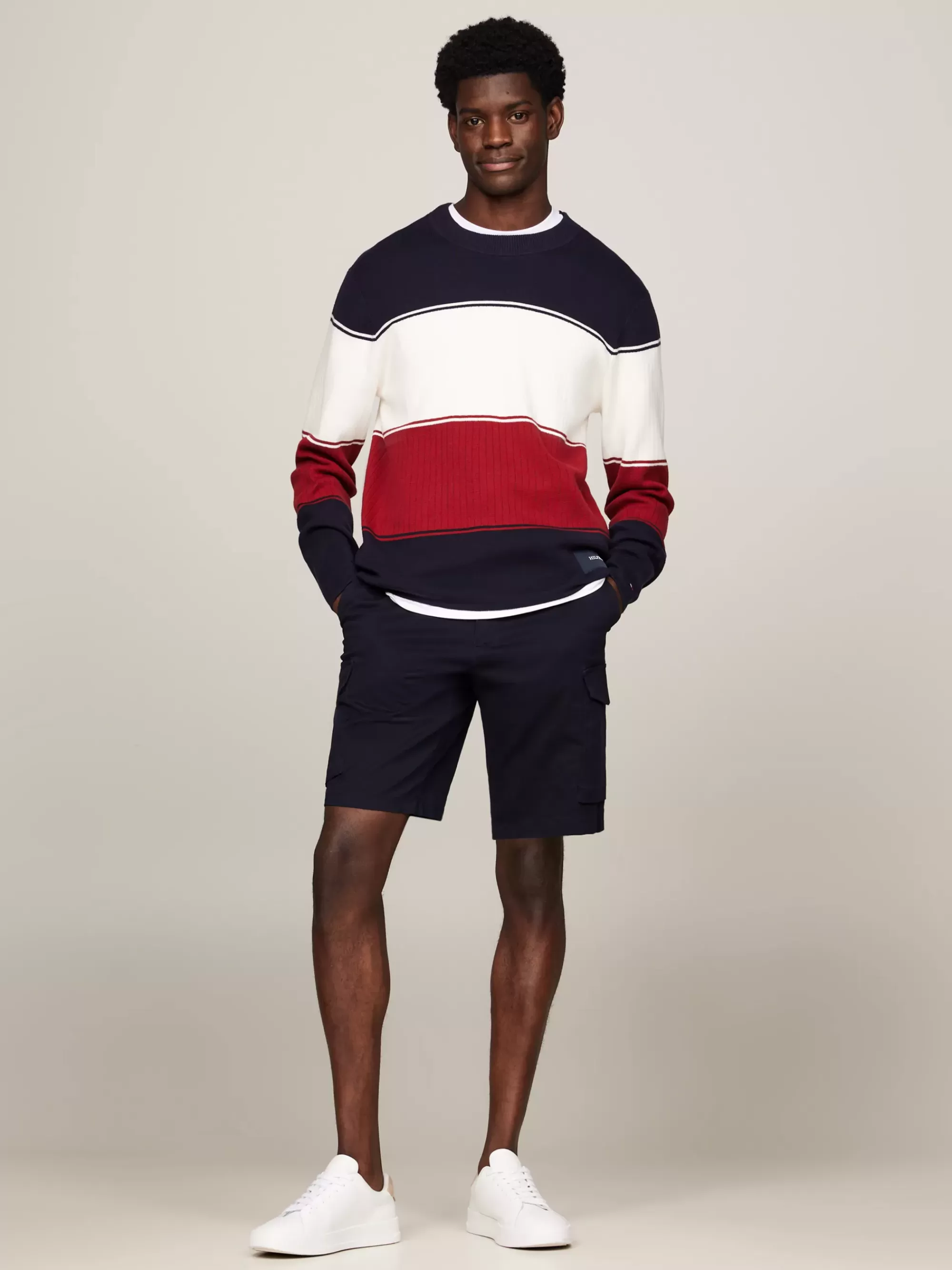 Truien Met Ronde Hals | Truien*Tommy Hilfiger Colour-blocked Trui Met Gemengde Breisteken DESERT SKY / MULTI