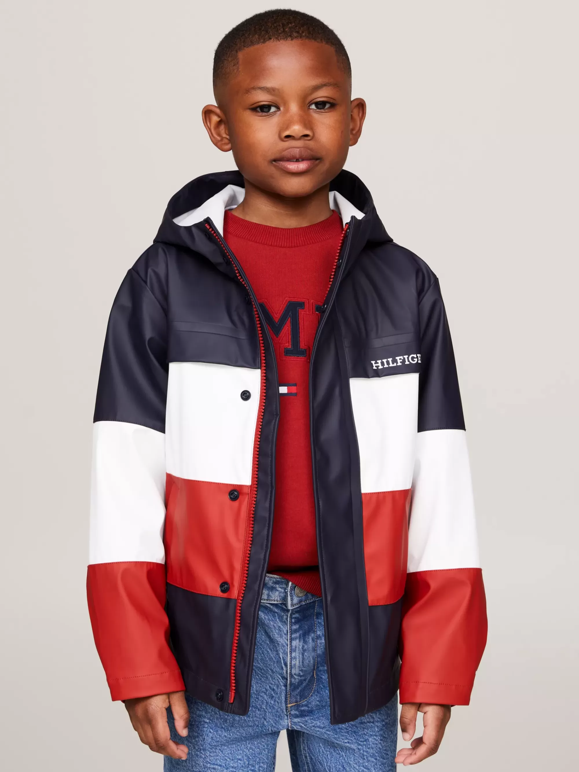 Jassen & Jacks | Jassen*Tommy Hilfiger Colour-blocked Windbreaker Met Capuchon RED WHITE BLUE