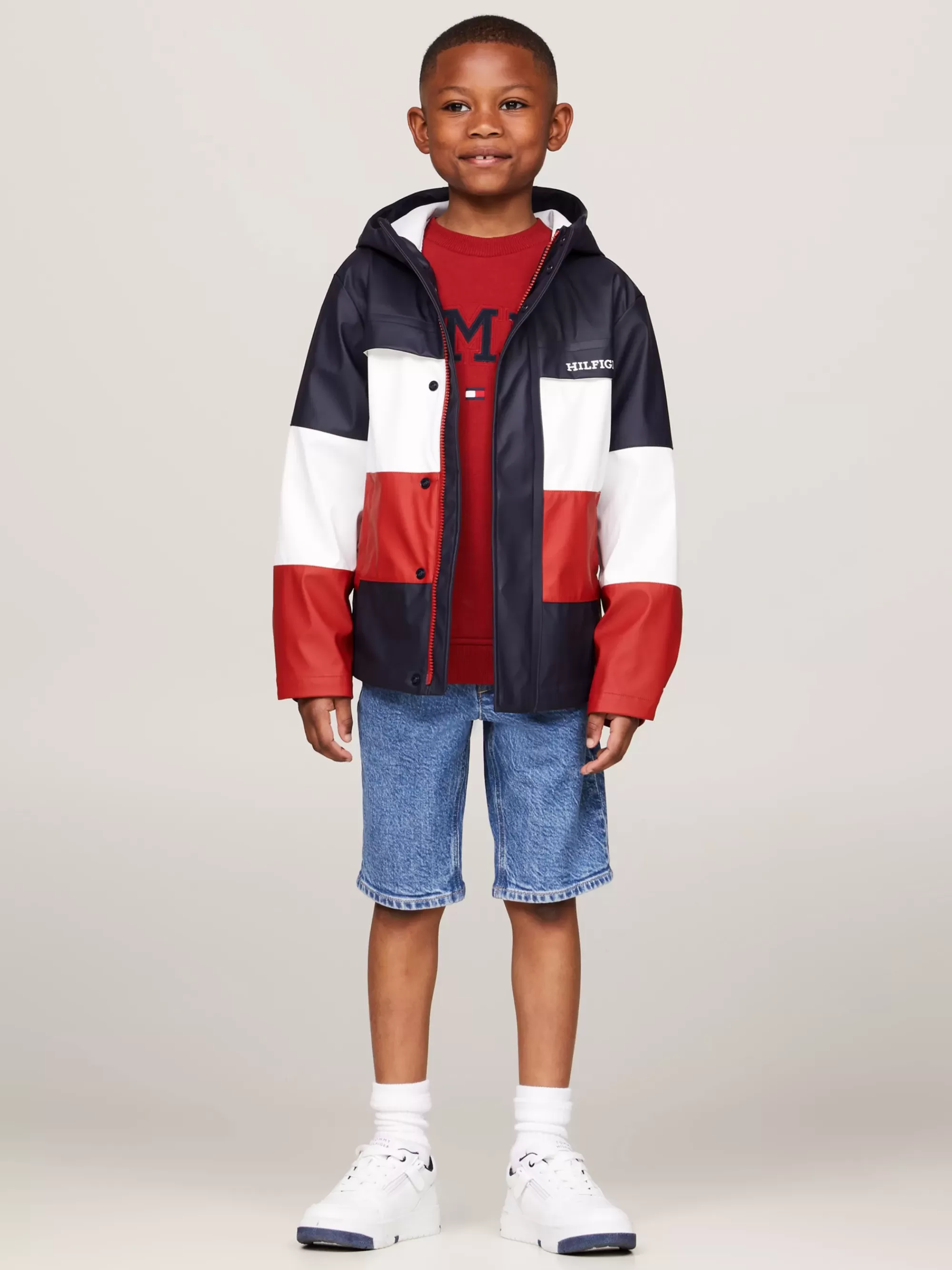 Jassen & Jacks | Jassen*Tommy Hilfiger Colour-blocked Windbreaker Met Capuchon RED WHITE BLUE