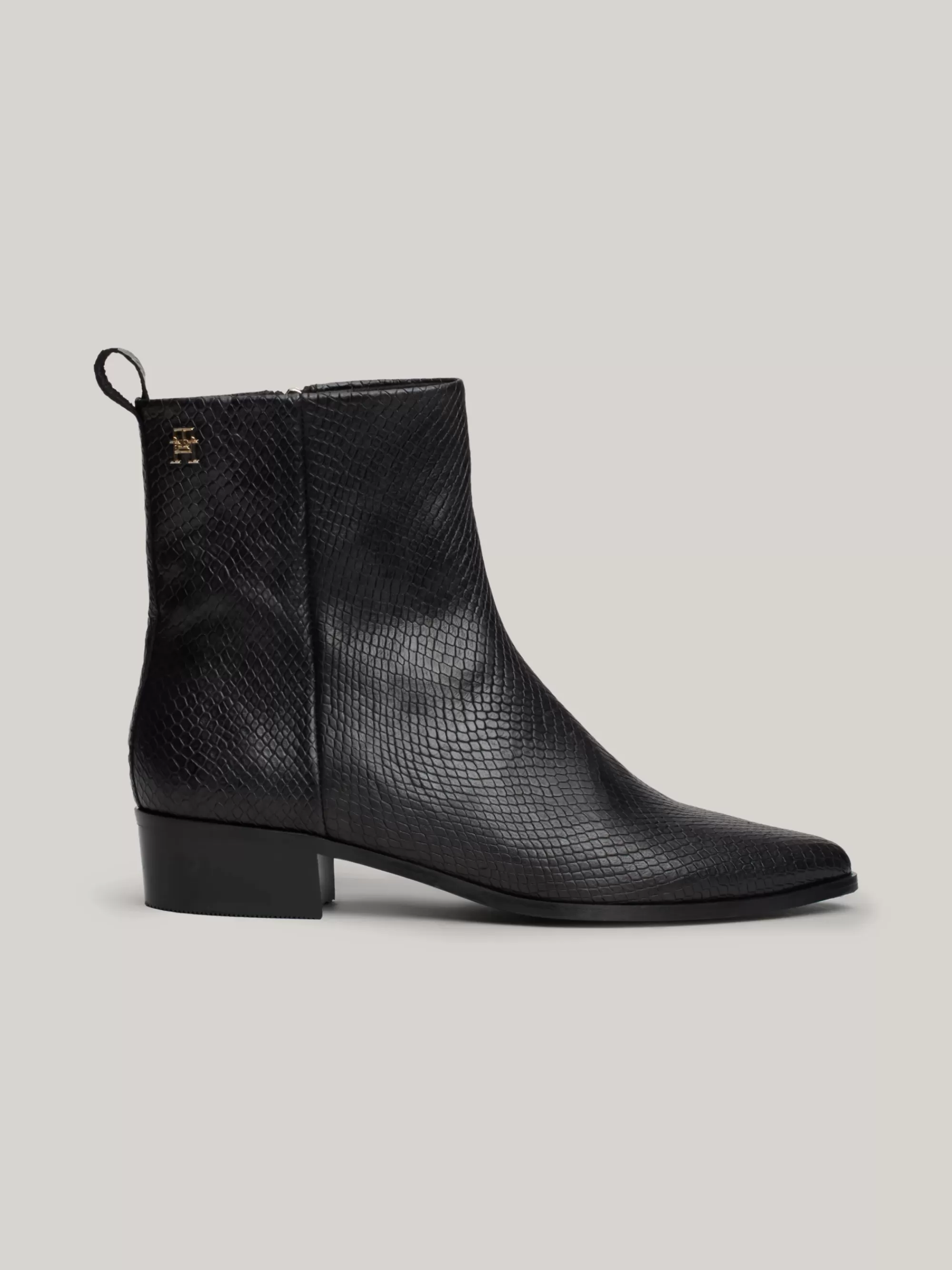 Laarzen & Enkellaarzen*Tommy Hilfiger Cowboylaars Van Leer Met Slangenreliëf BLACK PYTHON