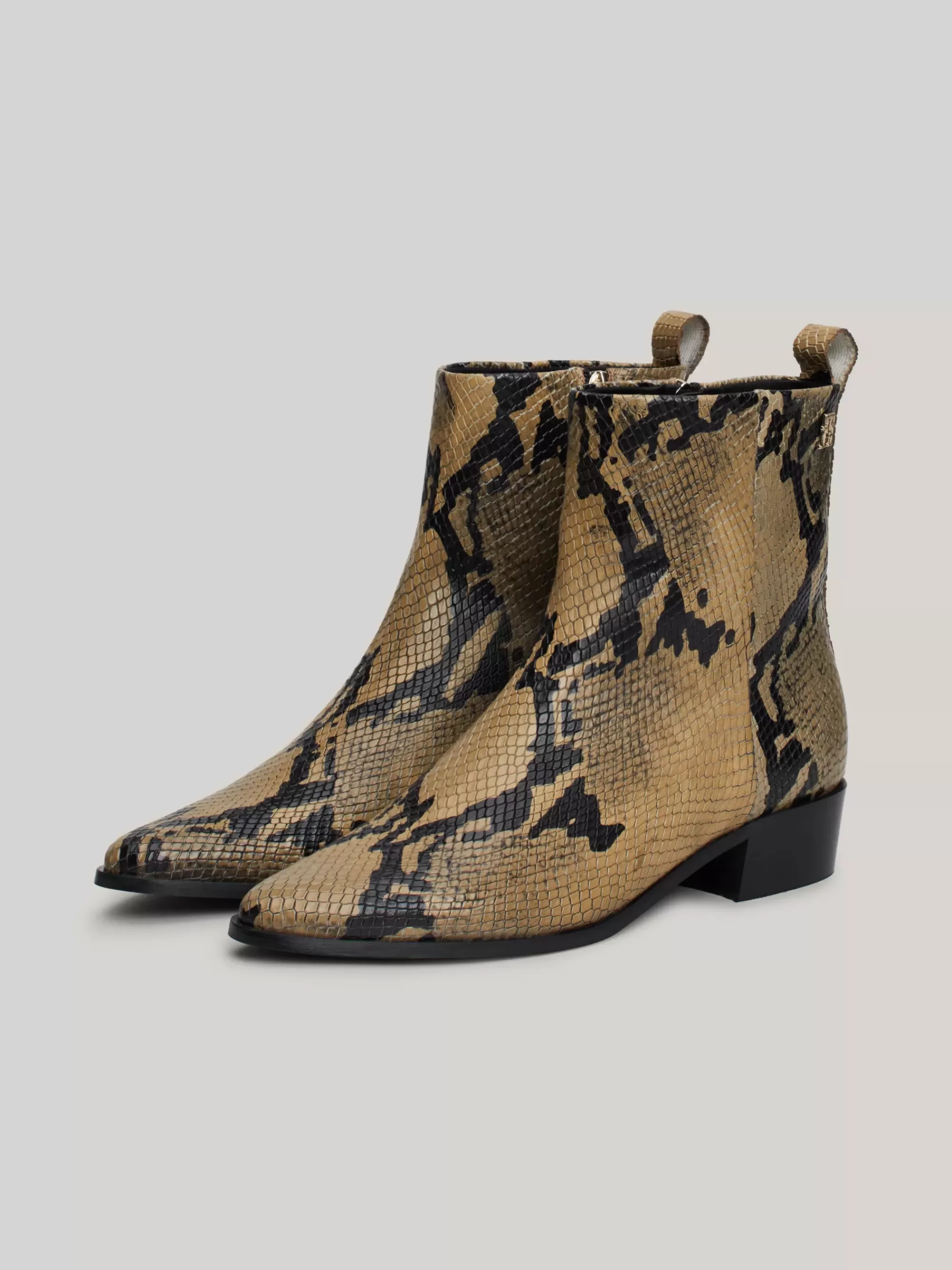 Laarzen & Enkellaarzen*Tommy Hilfiger Cowboylaars Van Leer Met Slangenreliëf NEUTRAL PYTHON