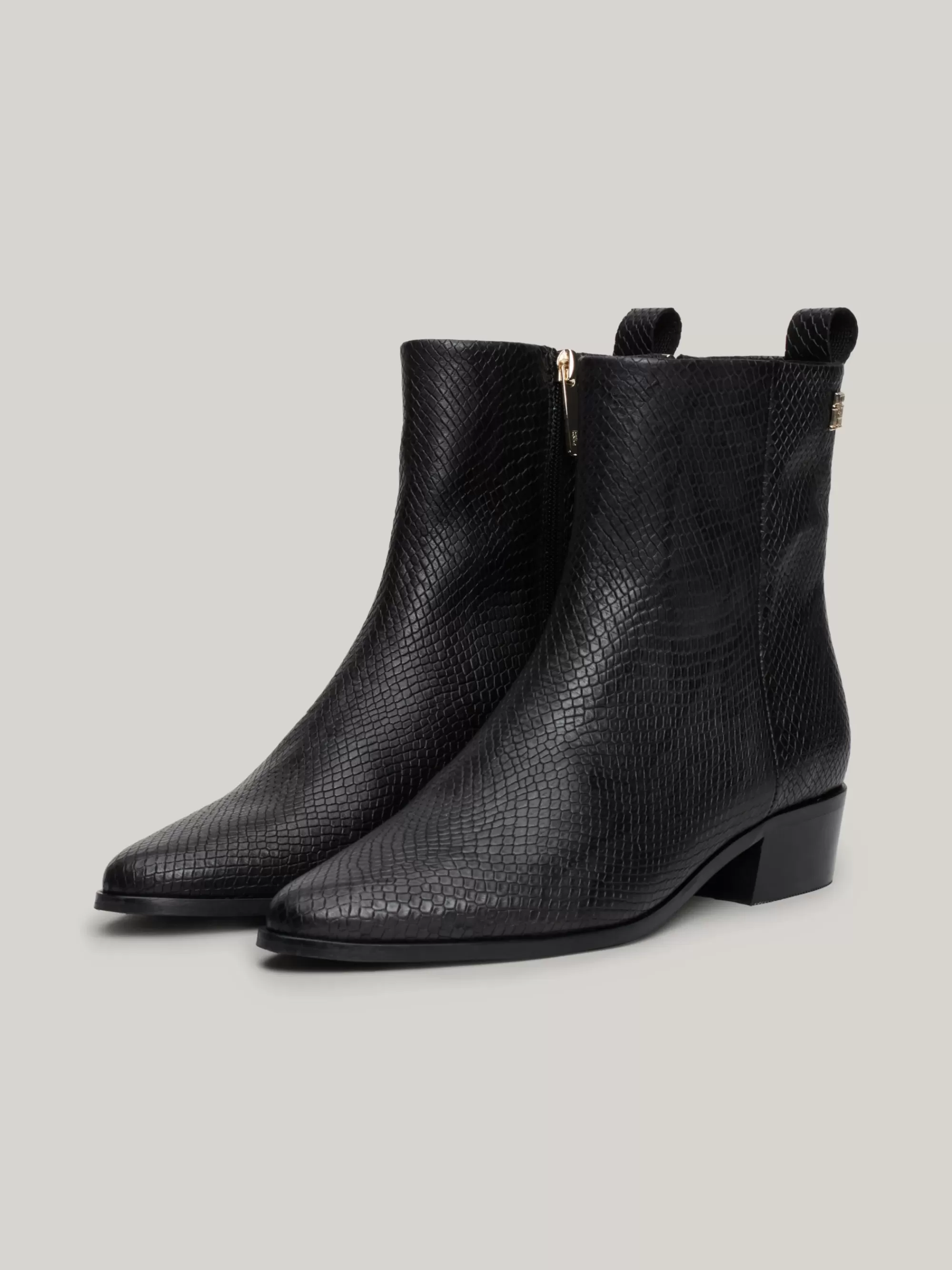 Laarzen & Enkellaarzen*Tommy Hilfiger Cowboylaars Van Leer Met Slangenreliëf BLACK PYTHON