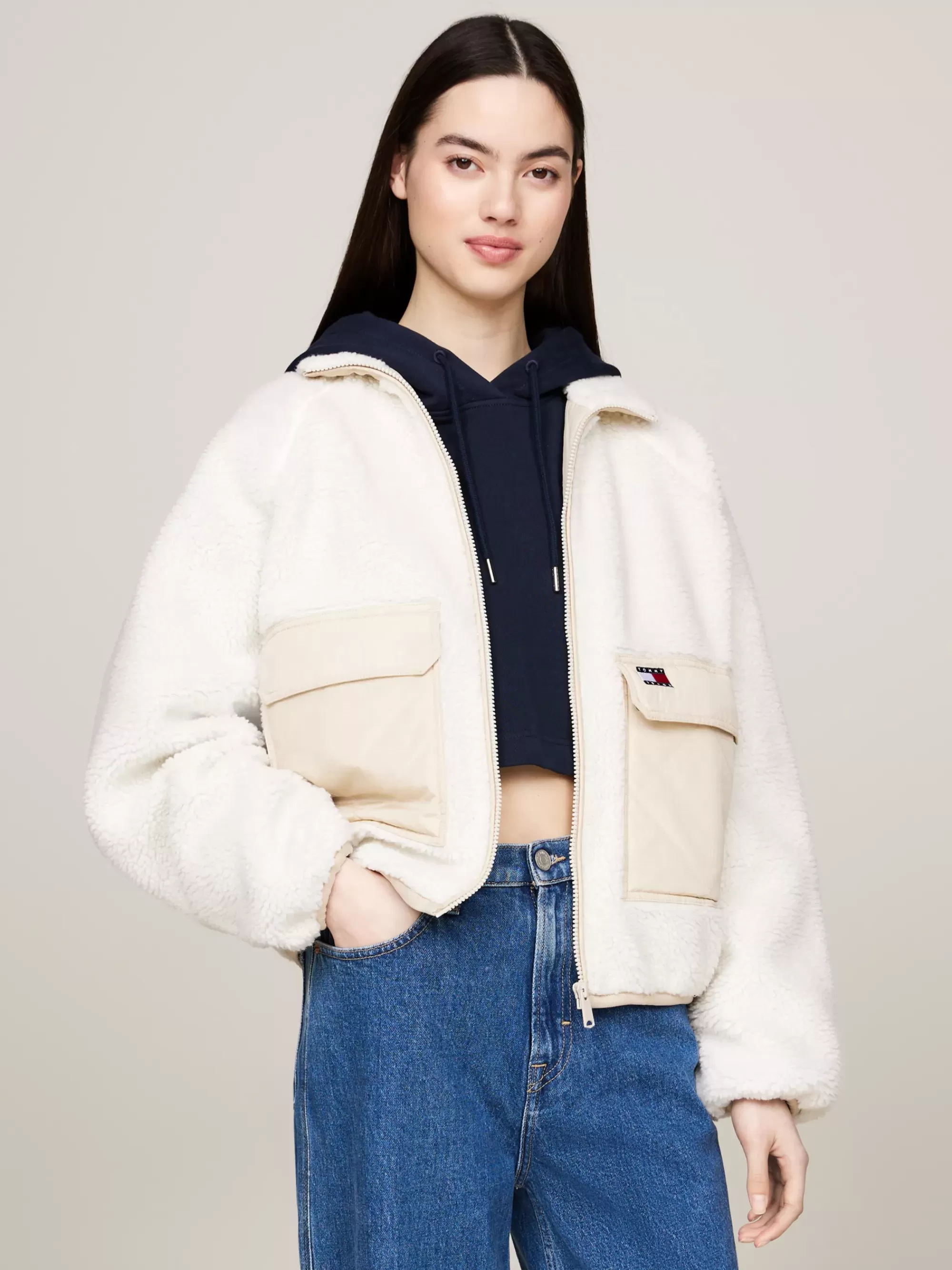Jassen & Jacks*Tommy Hilfiger Cropped Bomberjack Van Teddy Fleece ANCIENT WHITE