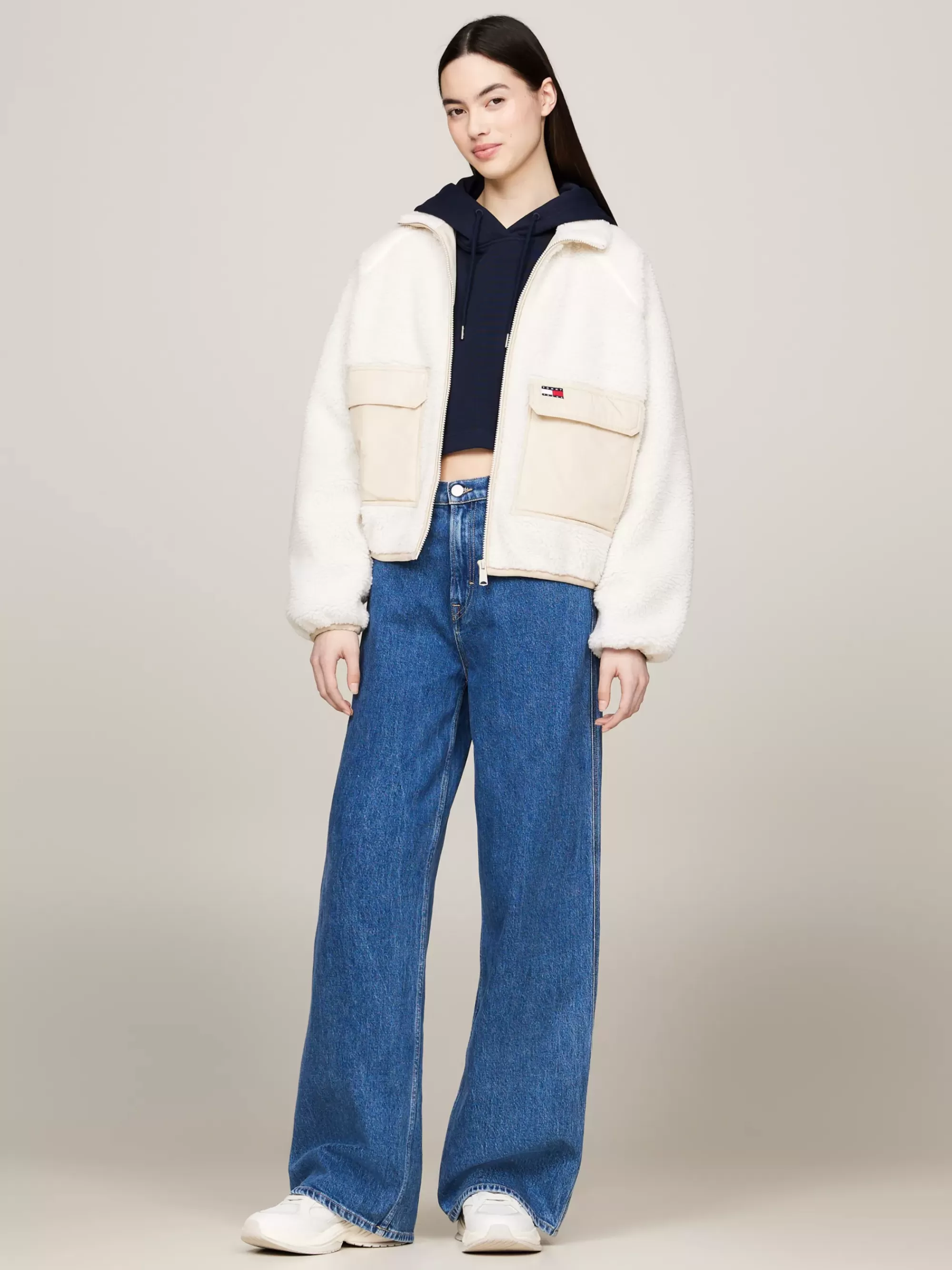 Jassen & Jacks*Tommy Hilfiger Cropped Bomberjack Van Teddy Fleece ANCIENT WHITE