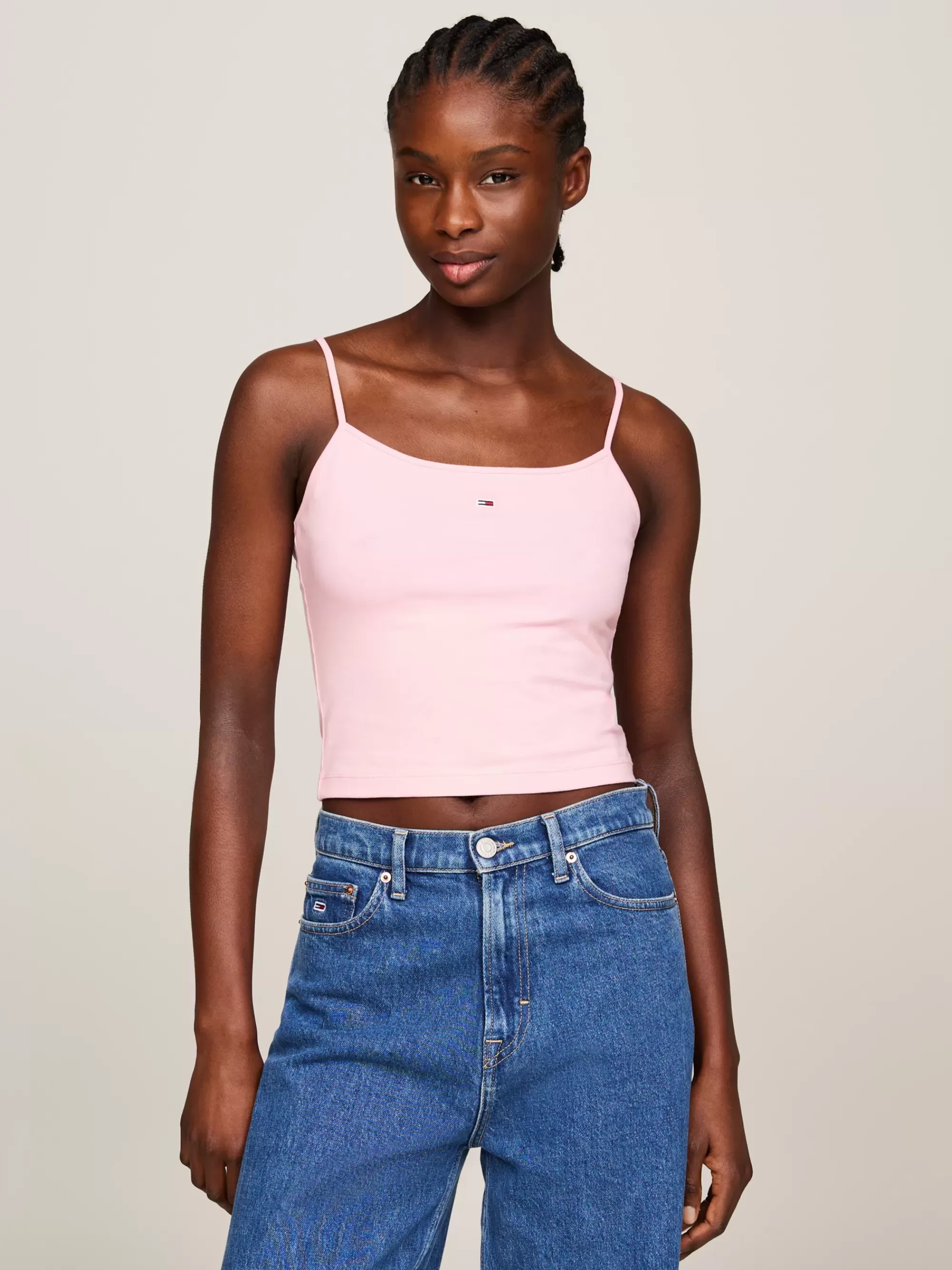 T-Shirts*Tommy Hilfiger Cropped Fitted Tanktop Met Logo BALLET PINK