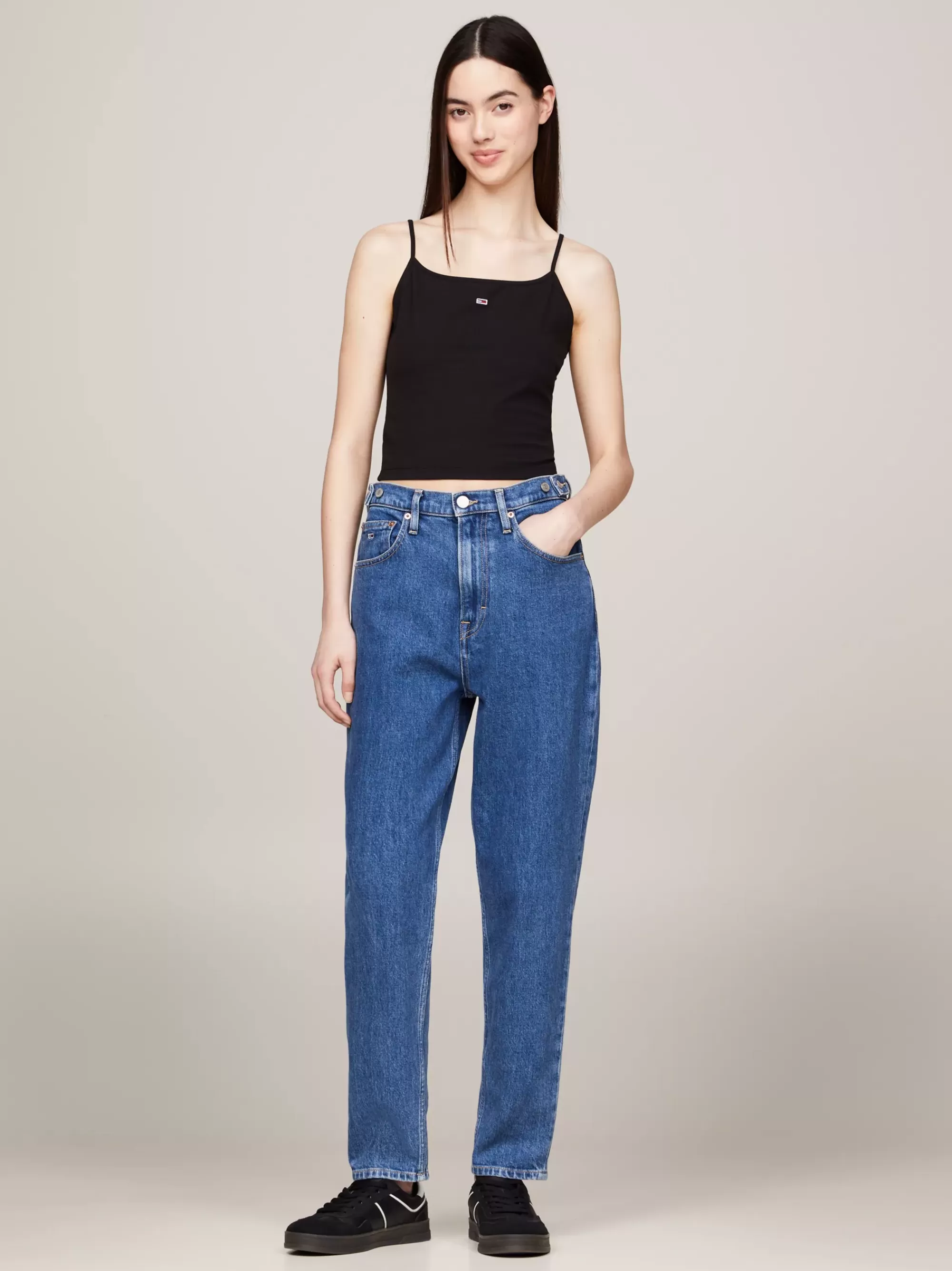 T-Shirts*Tommy Hilfiger Cropped Fitted Tanktop Met Logo BLACK