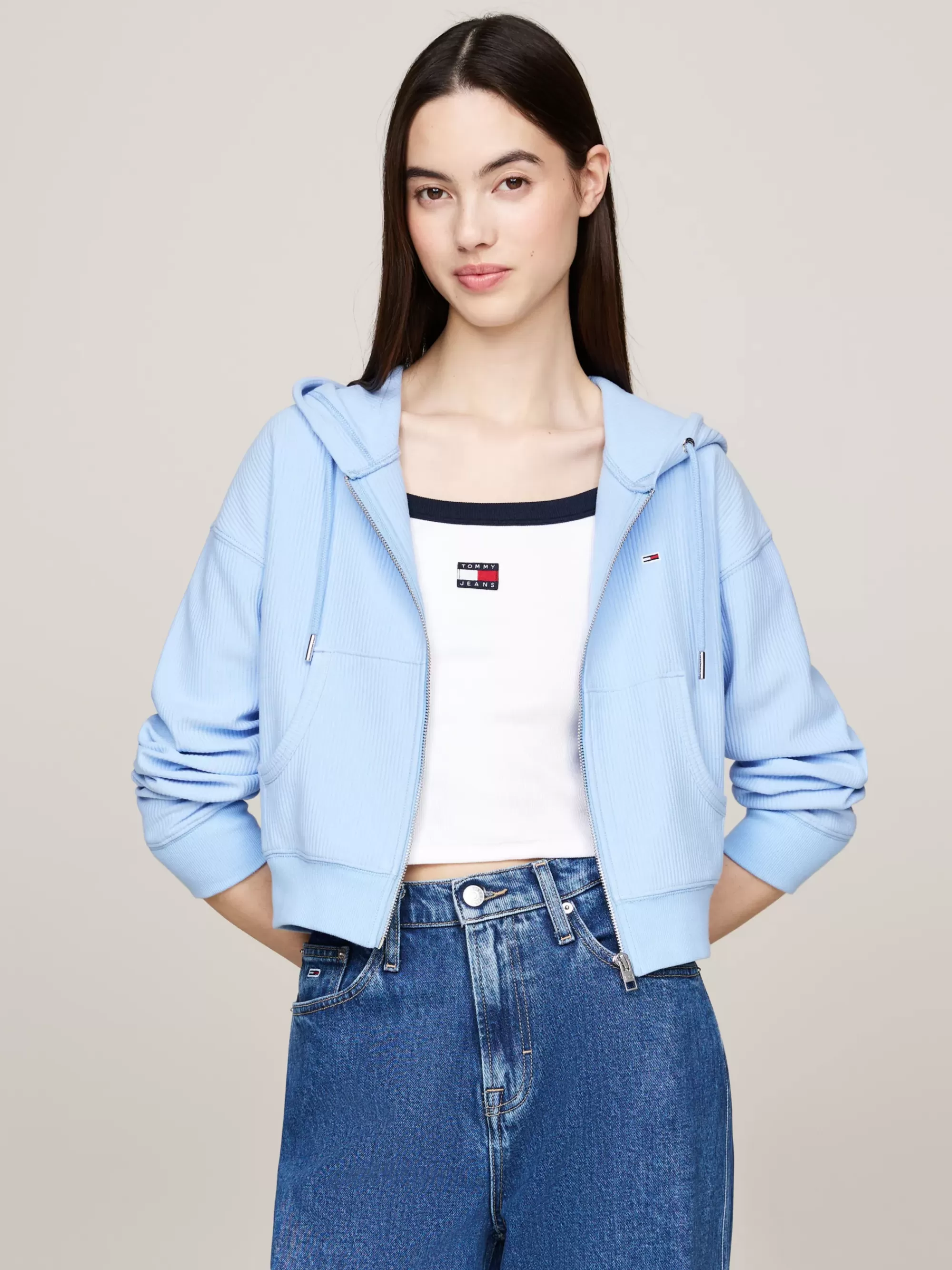 Sweatshirts & Hoodies*Tommy Hilfiger Cropped Hoodie Van Geribd Ottoman Met Rits VESSEL BLUE