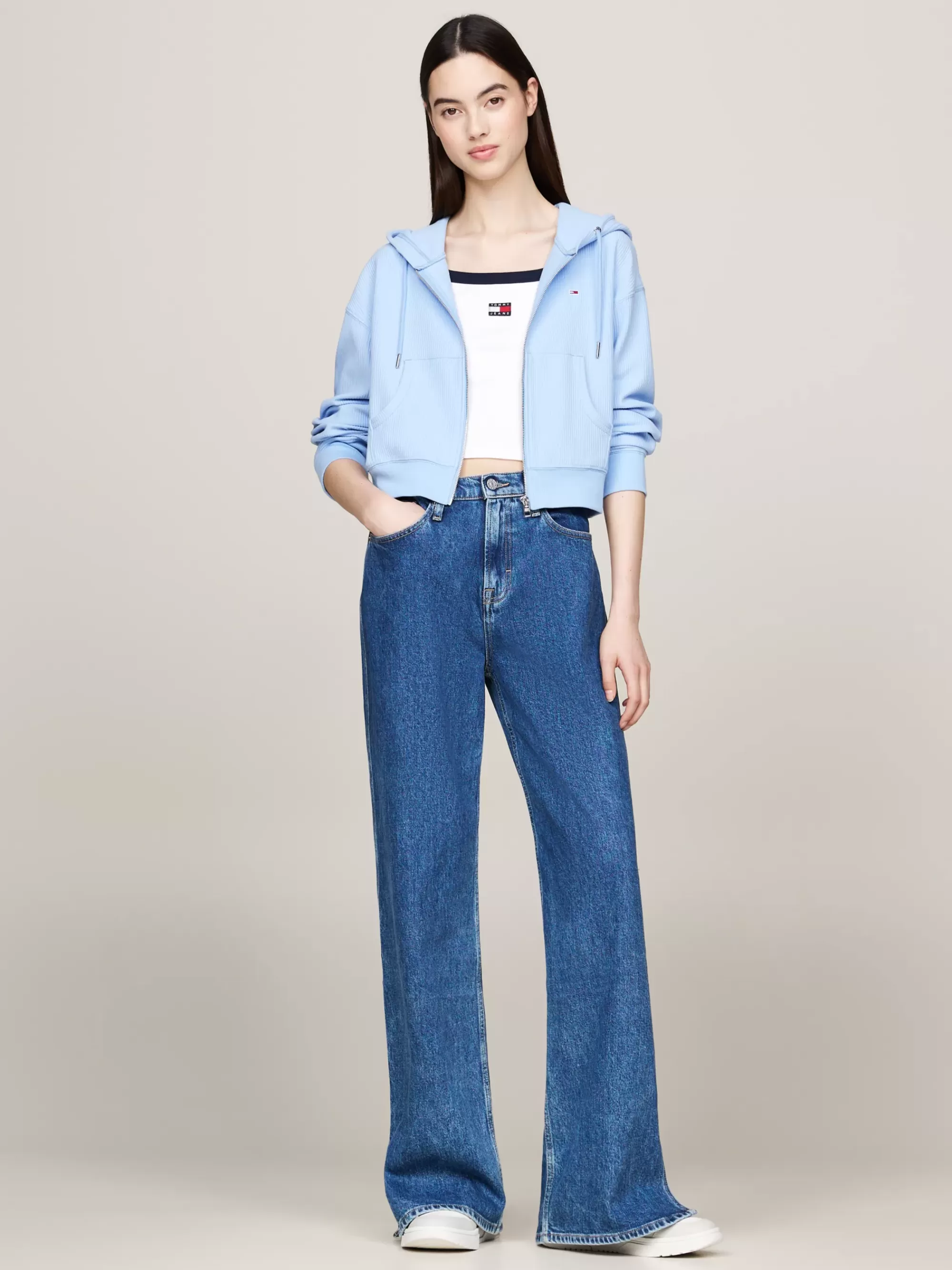 Sweatshirts & Hoodies*Tommy Hilfiger Cropped Hoodie Van Geribd Ottoman Met Rits VESSEL BLUE