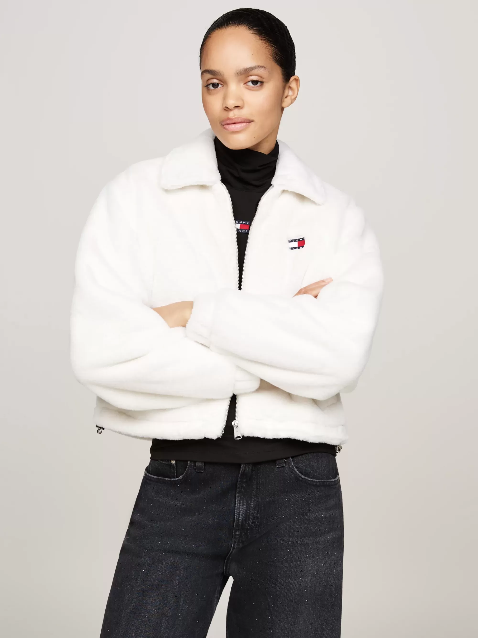 Jassen & Jacks*Tommy Hilfiger Cropped Jack Met Imitatiebont En Ritssluiting IVORY
